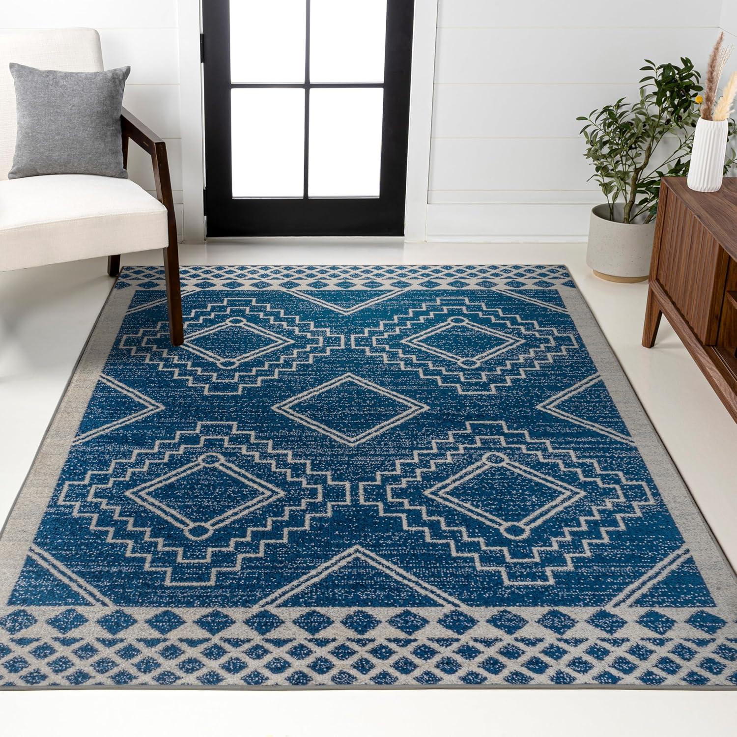 image:imageJONATHAN Y Amir Moroccan Beni Souk GrayCream 4x4 Square Indoor Area Rug Bohemian Scandinavian EasyCleaning for Living Room Bedroom Kitchen Pet Friendly NonShedding MOH200C4SQNavyIvory