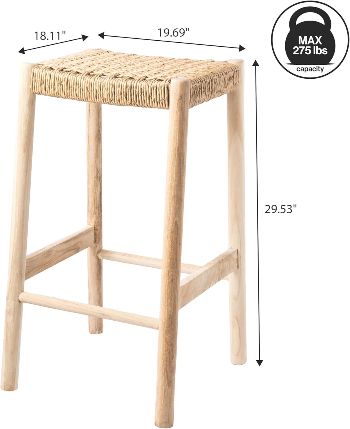 image:imageJONATHAN Y Armati 295 Coastal Casual Handcrafted Outdoor Bar Stool Teak Wood Frame Synthetic Woven Seat for Patio Deck Pool Garden Furniture Light BrownNatural Bleach Wood BSL3001ALight BrownNatural