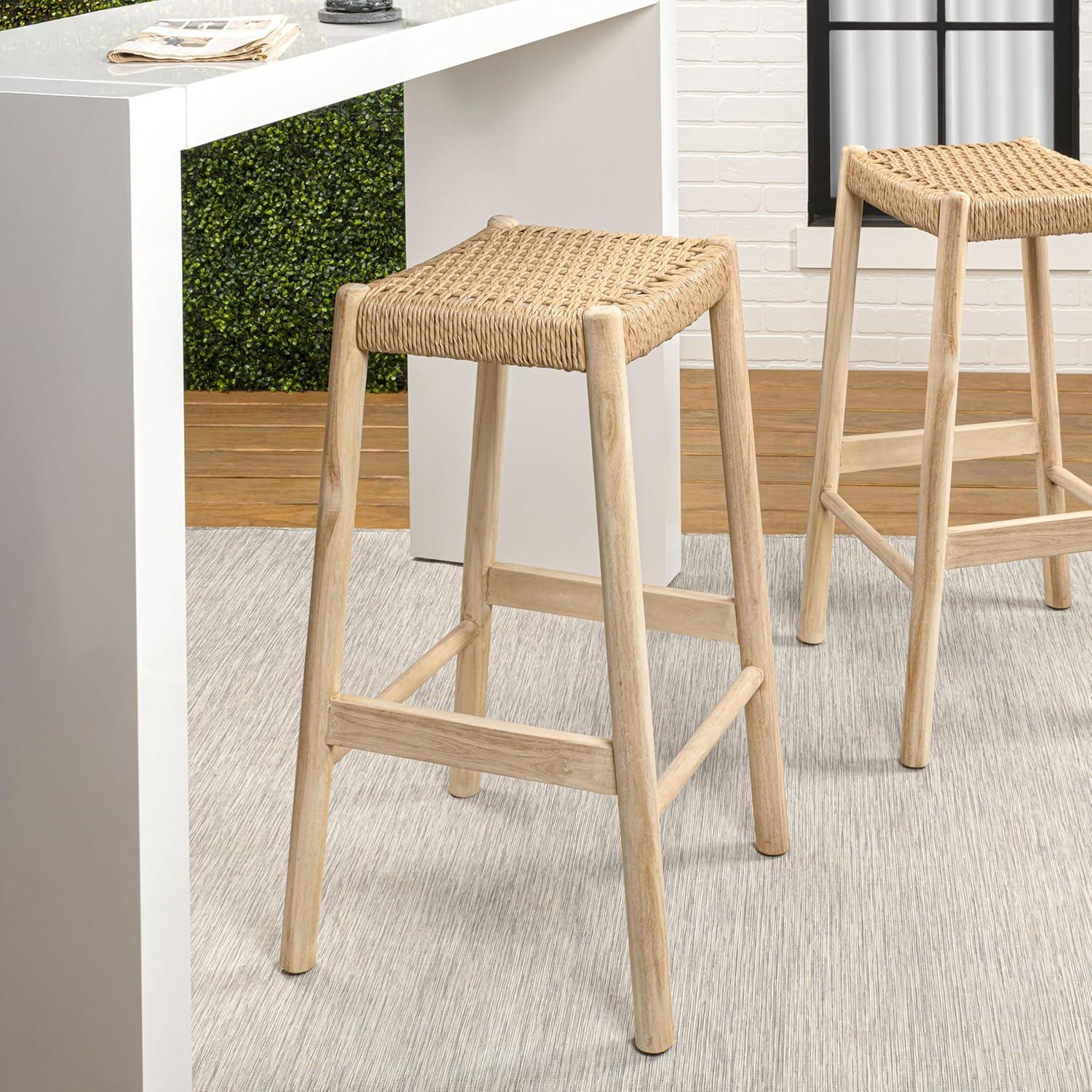 image:imageJONATHAN Y Armati 295 Coastal Casual Handcrafted Outdoor Bar Stool Teak Wood Frame Synthetic Woven Seat for Patio Deck Pool Garden Furniture Light BrownNatural Bleach Wood BSL3001ALight BrownNatural