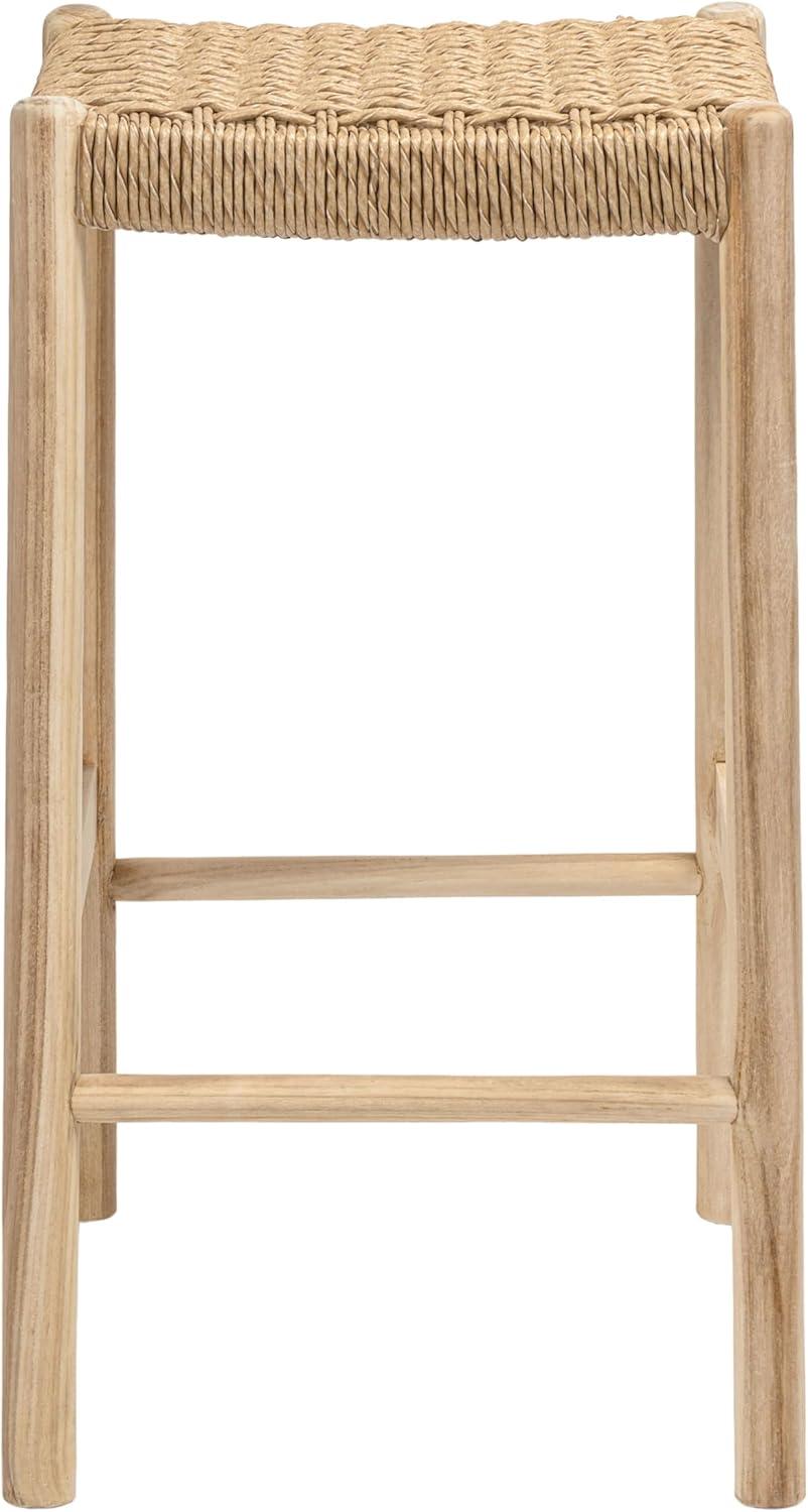 image:imageJONATHAN Y Armati 295 Coastal Casual Handcrafted Outdoor Bar Stool Teak Wood Frame Synthetic Woven Seat for Patio Deck Pool Garden Furniture Light BrownNatural Bleach Wood BSL3001ALight BrownNatural
