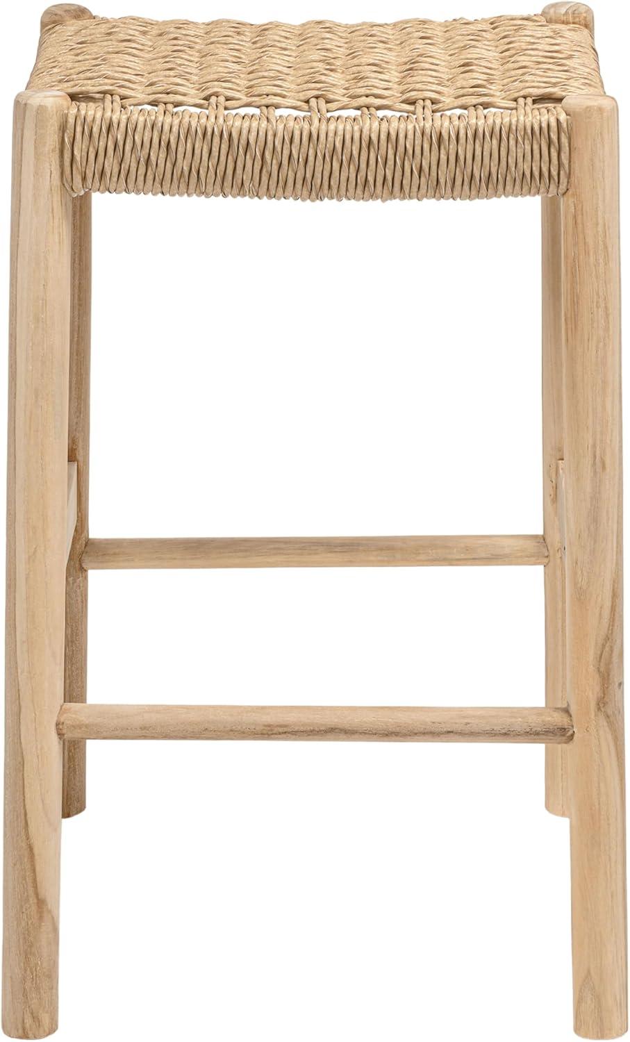 image:imageJONATHAN Y Armati 295 Coastal Casual Handcrafted Outdoor Bar Stool Teak Wood Frame Synthetic Woven Seat for Patio Deck Pool Garden Furniture Light BrownNatural Bleach Wood BSL3001ALight BrownNatural