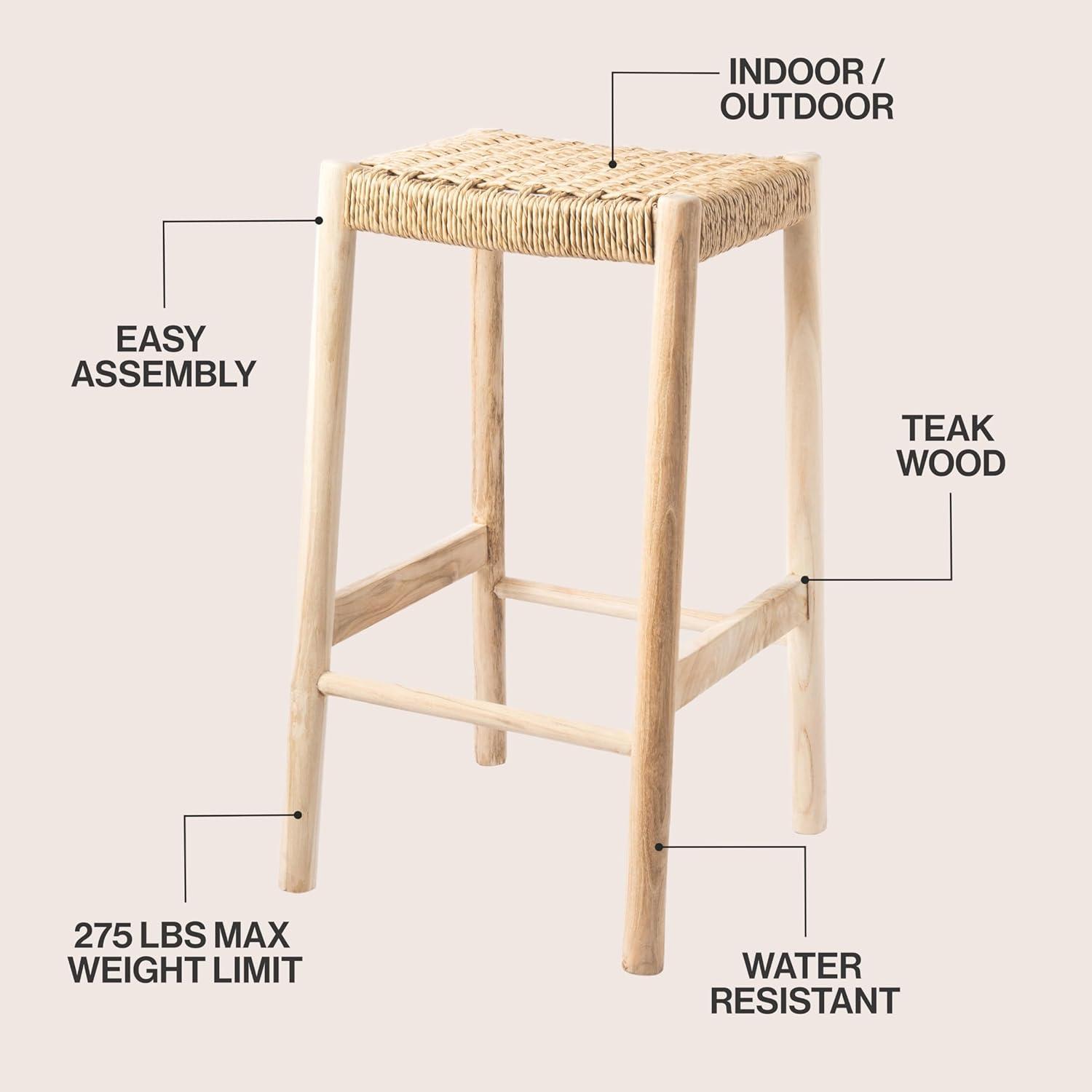 image:imageJONATHAN Y Armati 295 Coastal Casual Handcrafted Outdoor Bar Stool Teak Wood Frame Synthetic Woven Seat for Patio Deck Pool Garden Furniture Light BrownNatural Bleach Wood BSL3001ALight BrownNatural