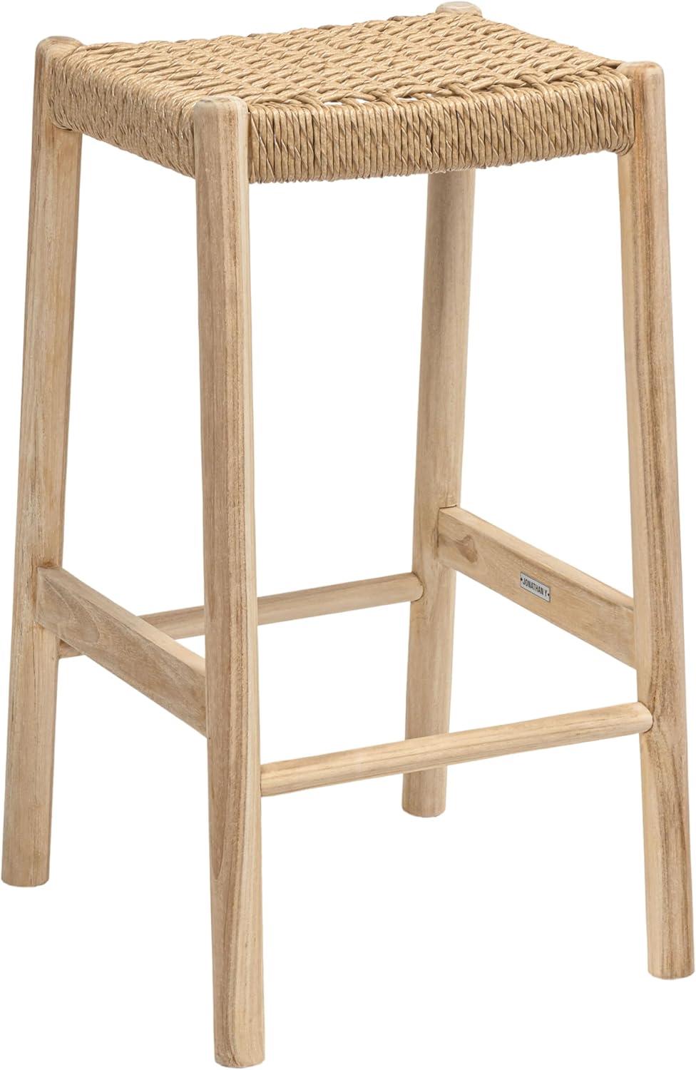 image:imageJONATHAN Y Armati 295 Coastal Casual Handcrafted Outdoor Bar Stool Teak Wood Frame Synthetic Woven Seat for Patio Deck Pool Garden Furniture Light BrownNatural Bleach Wood BSL3001ALight BrownNatural