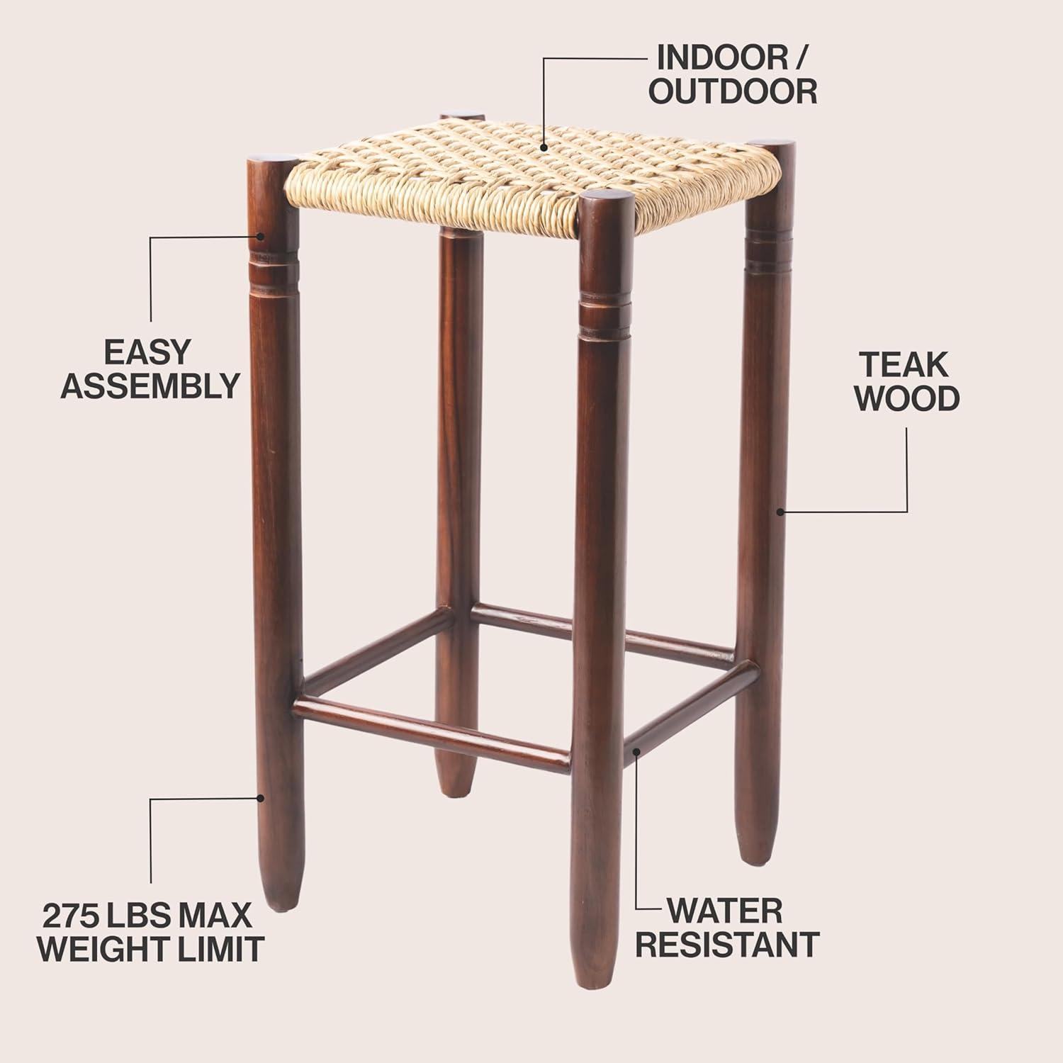 image:imageJONATHAN Y Columnar Handcrafted Teak Wood Outdoor Counter Stool 255 Height Casual Boho Style Synthetic Woven Rattan Seat Weather Resistant Patio Furniture Light BrownDark Brown Wood CSL3004ALight BrownDark Brown