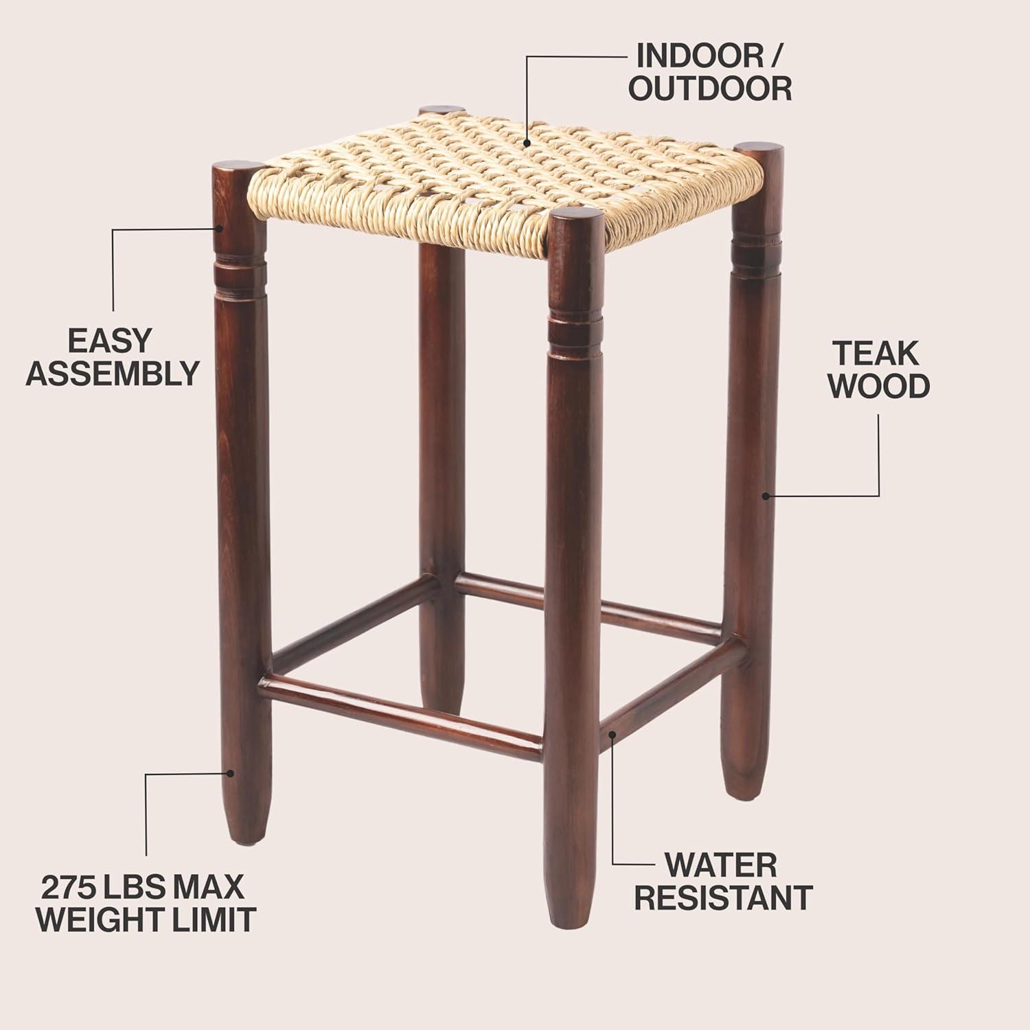 image:imageJONATHAN Y Columnar Handcrafted Teak Wood Outdoor Counter Stool 255 Height Casual Boho Style Synthetic Woven Rattan Seat Weather Resistant Patio Furniture Light BrownDark Brown Wood CSL3004ALight BrownDark Brown