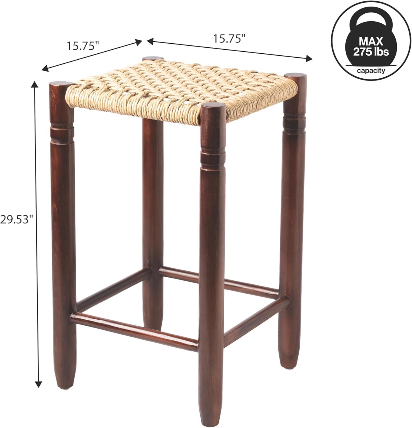 image:imageJONATHAN Y Columnar Handcrafted Teak Wood Outdoor Counter Stool 255 Height Casual Boho Style Synthetic Woven Rattan Seat Weather Resistant Patio Furniture Light BrownDark Brown Wood CSL3004ALight BrownDark Brown