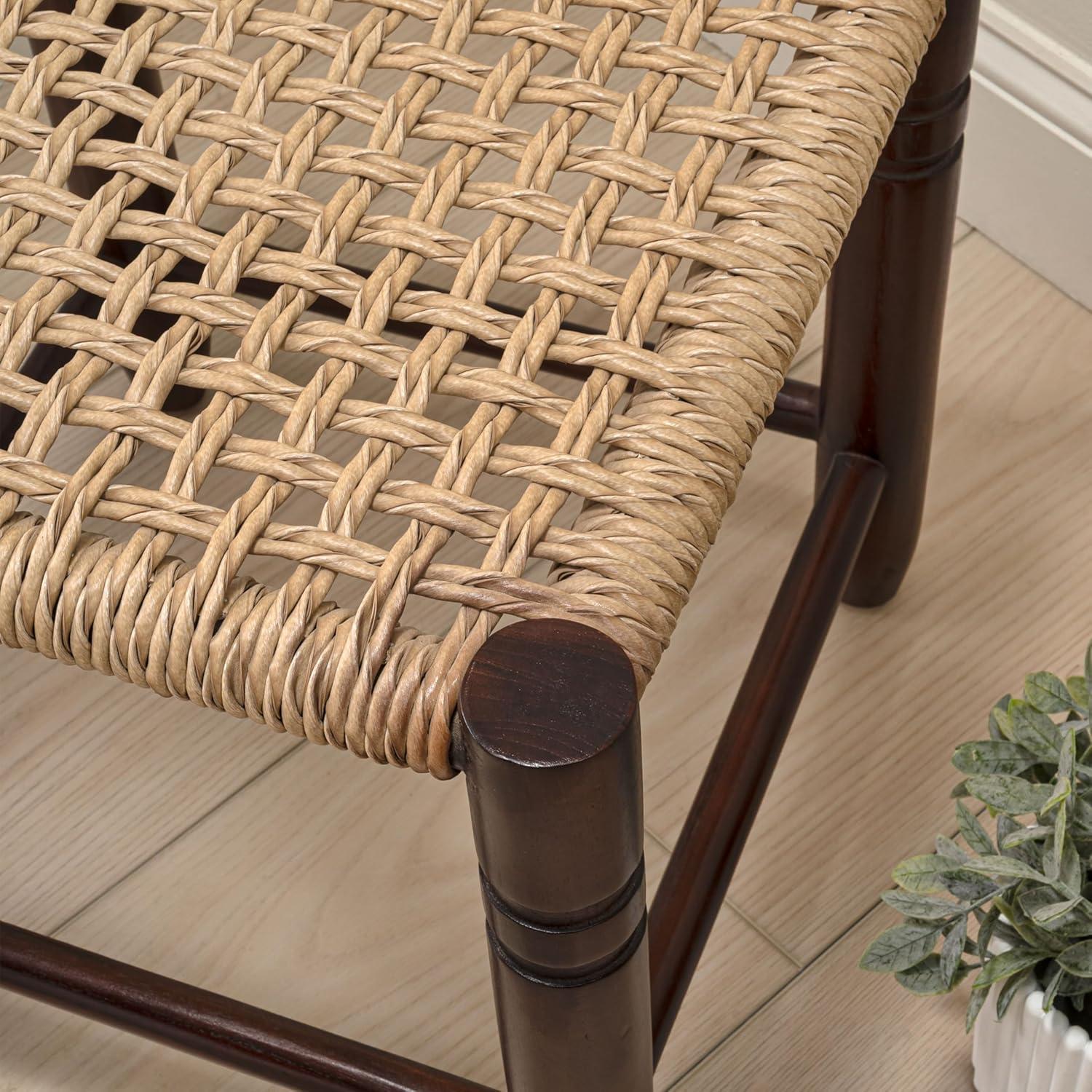 image:imageJONATHAN Y Columnar Handcrafted Teak Wood Outdoor Counter Stool 255 Height Casual Boho Style Synthetic Woven Rattan Seat Weather Resistant Patio Furniture Light BrownDark Brown Wood CSL3004ALight BrownDark Brown