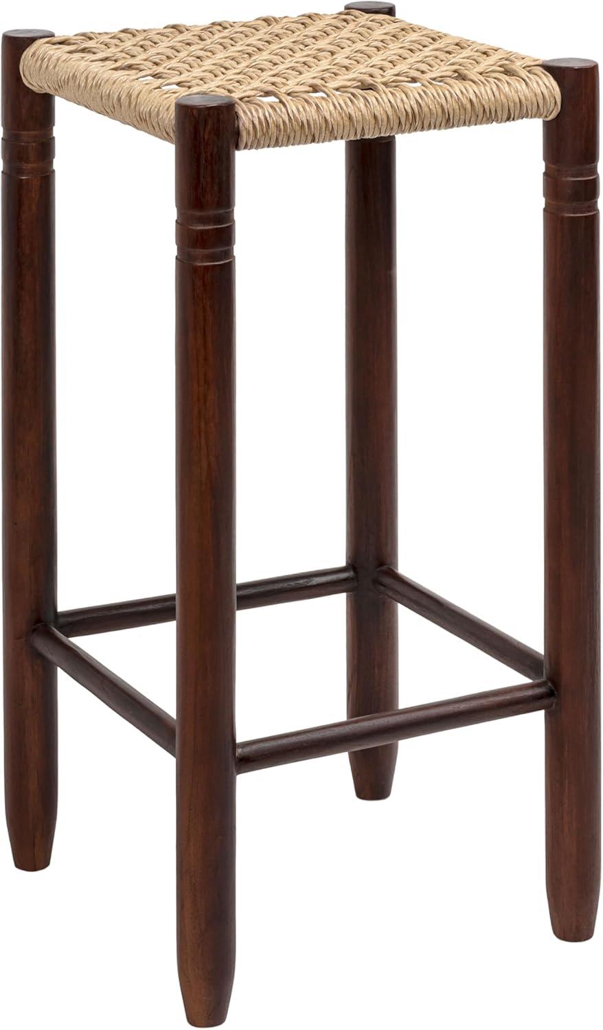 image:imageJONATHAN Y Columnar Handcrafted Teak Wood Outdoor Counter Stool 255 Height Casual Boho Style Synthetic Woven Rattan Seat Weather Resistant Patio Furniture Light BrownDark Brown Wood CSL3004ALight BrownDark Brown