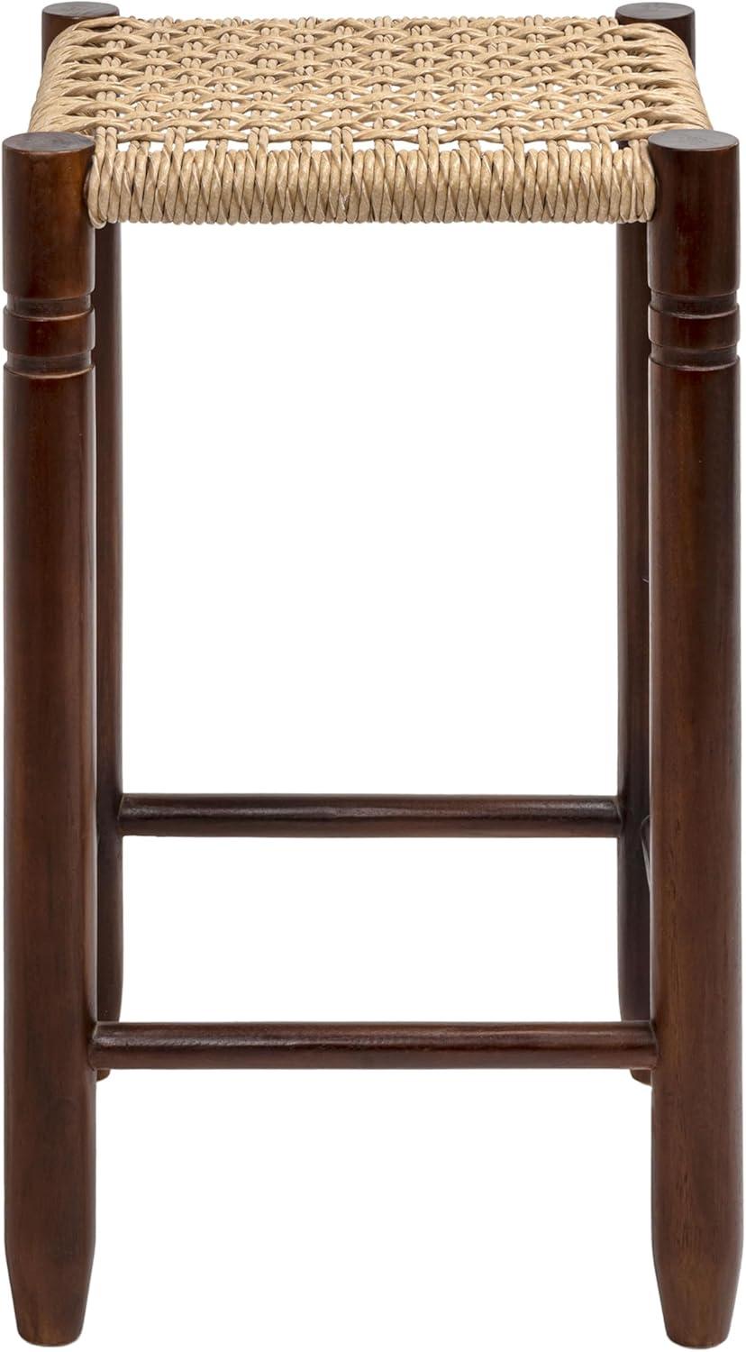 image:imageJONATHAN Y Columnar Handcrafted Teak Wood Outdoor Counter Stool 255 Height Casual Boho Style Synthetic Woven Rattan Seat Weather Resistant Patio Furniture Light BrownDark Brown Wood CSL3004ALight BrownDark Brown