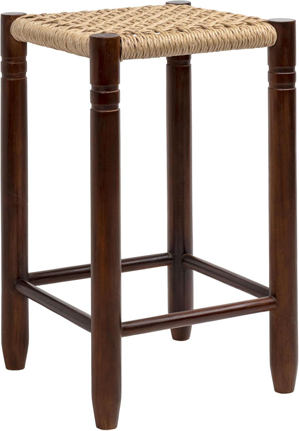 image:imageJONATHAN Y Columnar Handcrafted Teak Wood Outdoor Counter Stool 255 Height Casual Boho Style Synthetic Woven Rattan Seat Weather Resistant Patio Furniture Light BrownDark Brown Wood CSL3004ALight BrownDark Brown