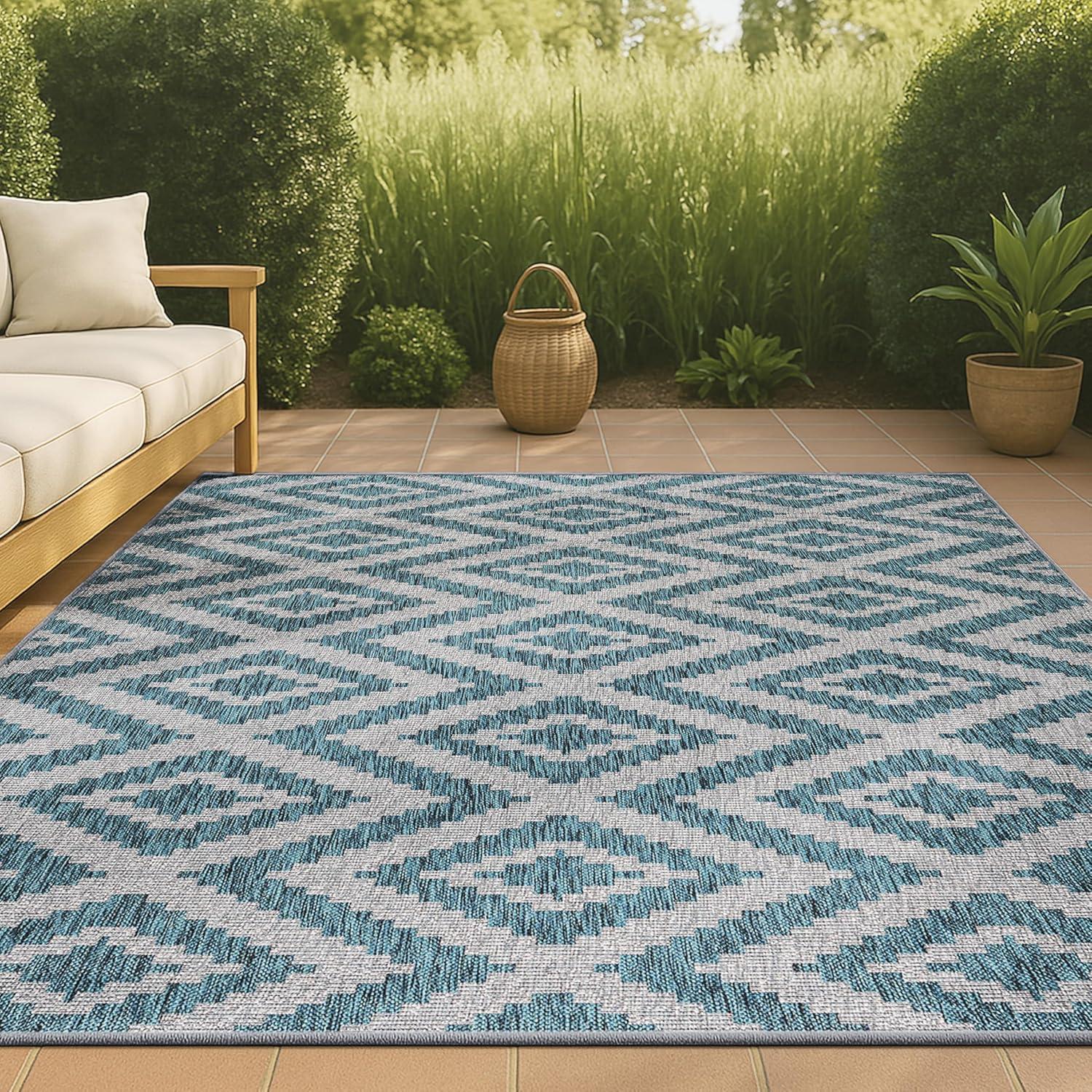 image:imageJONATHAN Y Diamond Tribal Indoor Outdoor Area Rug 8X10 BlueGray Sintra for Backyard Patio Porch EasyCleaning High Traffic PetFriendly NonShedding SMB116A8BlueGray