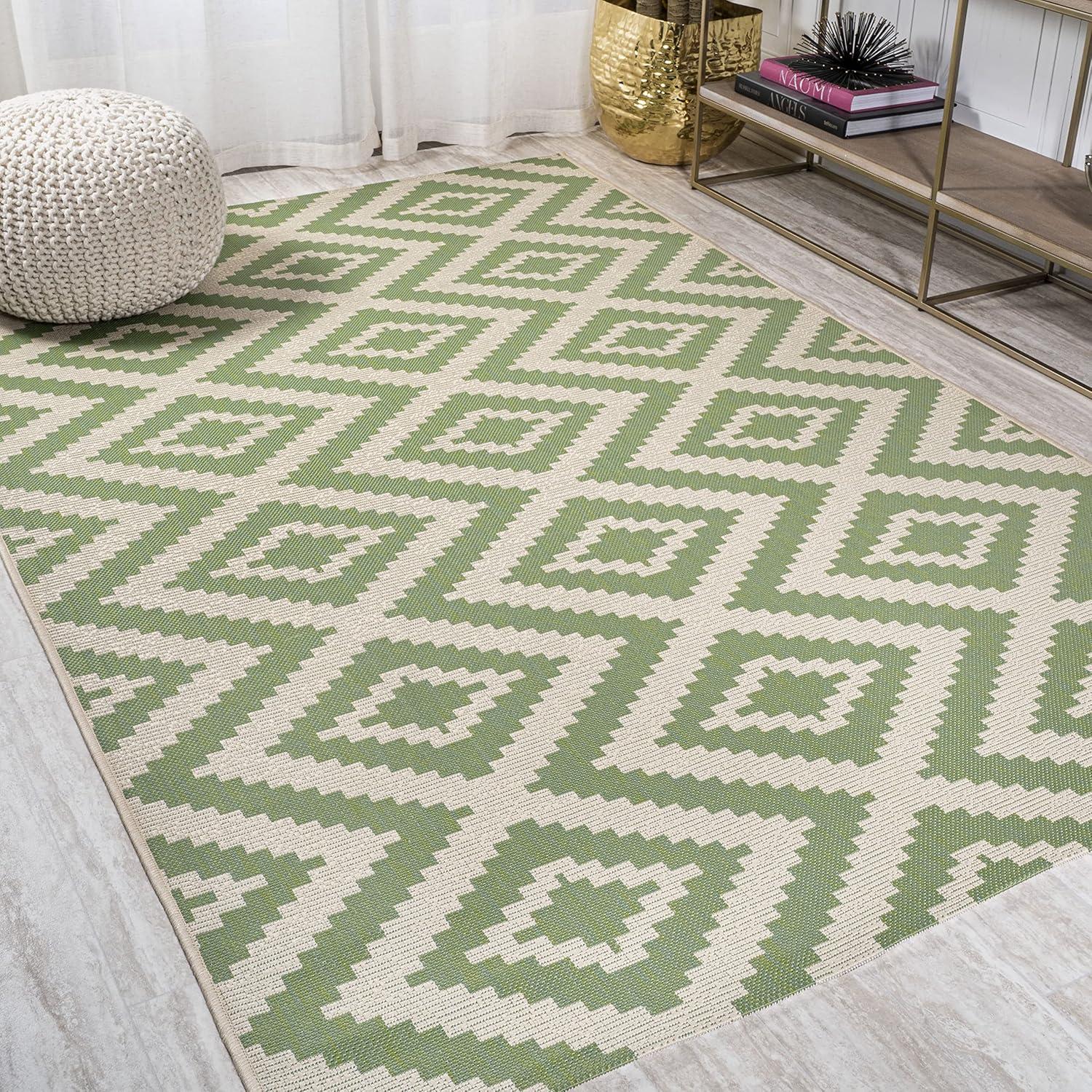image:imageJONATHAN Y Diamond Tribal Indoor Outdoor Area Rug 8X10 BlueGray Sintra for Backyard Patio Porch EasyCleaning High Traffic PetFriendly NonShedding SMB116A8GreenCream