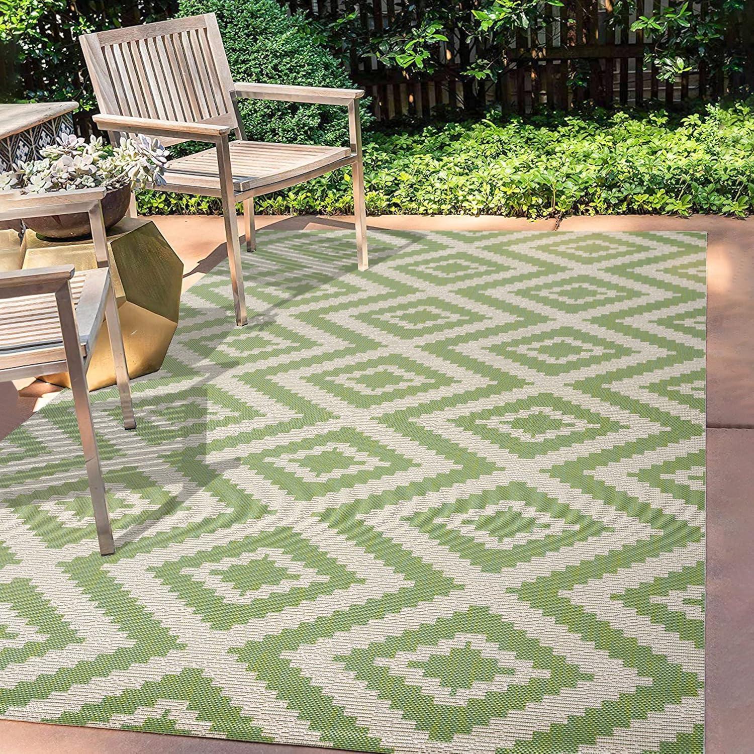 image:imageJONATHAN Y Diamond Tribal Indoor Outdoor Area Rug 8X10 BlueGray Sintra for Backyard Patio Porch EasyCleaning High Traffic PetFriendly NonShedding SMB116A8GreenCream