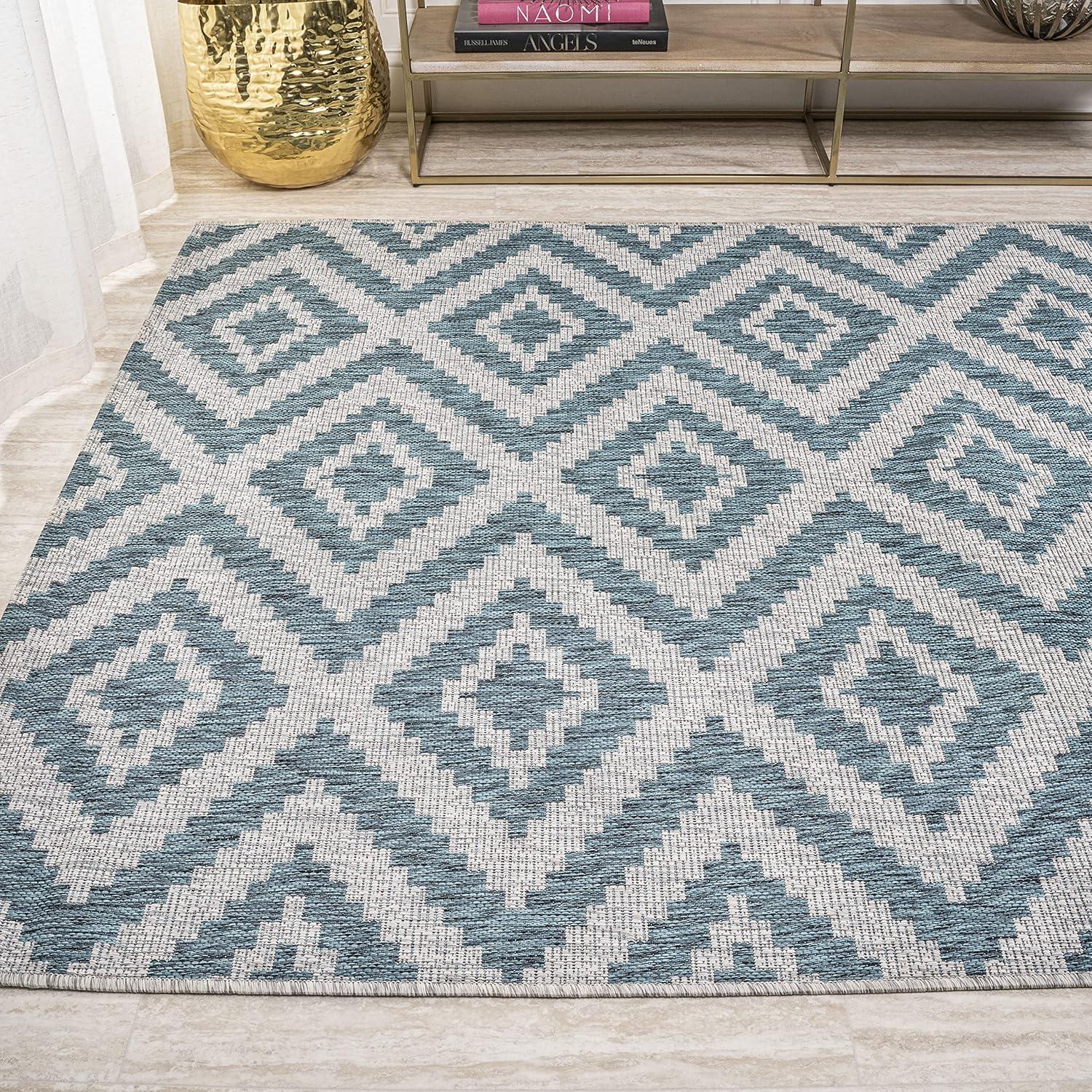 image:imageJONATHAN Y Diamond Tribal Indoor Outdoor Area Rug 8X10 BlueGray Sintra for Backyard Patio Porch EasyCleaning High Traffic PetFriendly NonShedding SMB116A8BlueGray