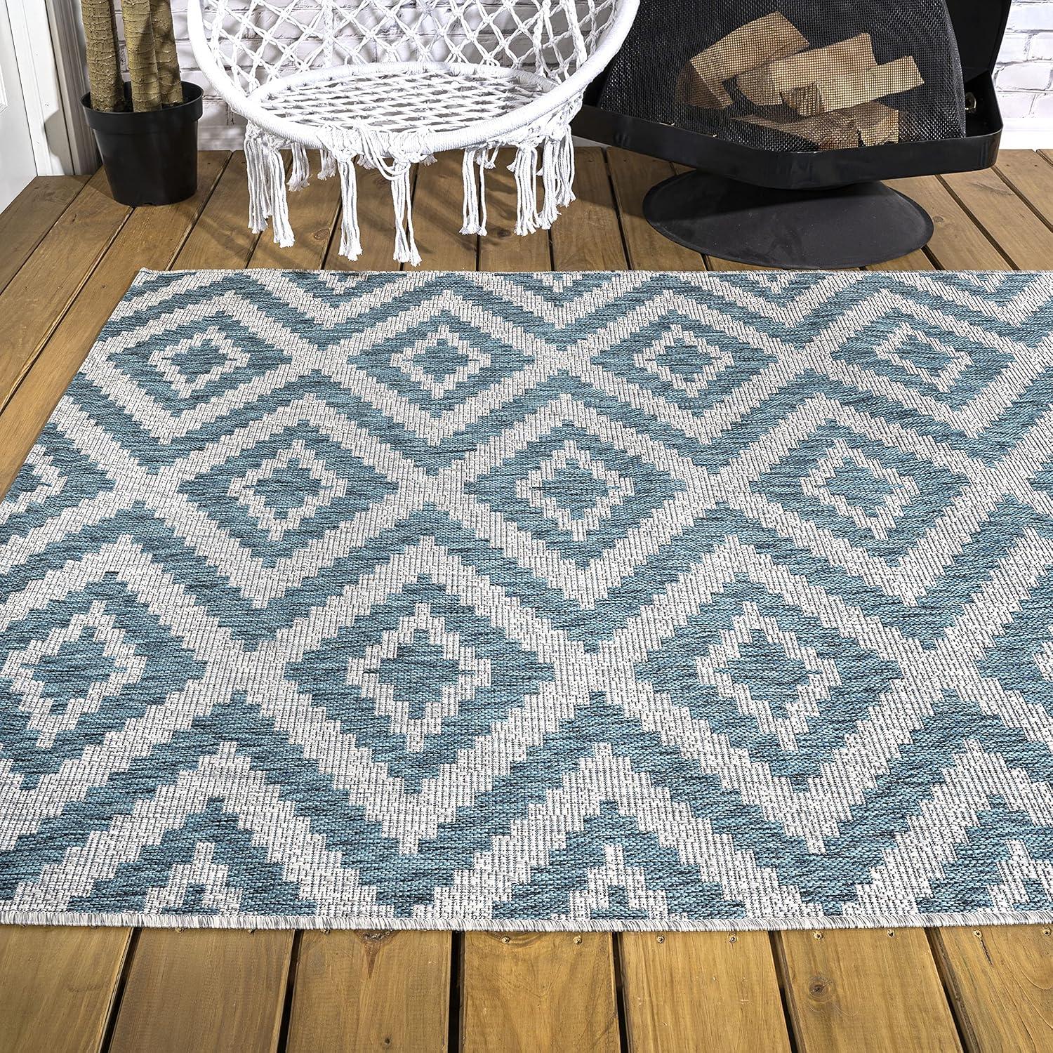 image:imageJONATHAN Y Diamond Tribal Indoor Outdoor Area Rug 8X10 BlueGray Sintra for Backyard Patio Porch EasyCleaning High Traffic PetFriendly NonShedding SMB116A8BlueGray