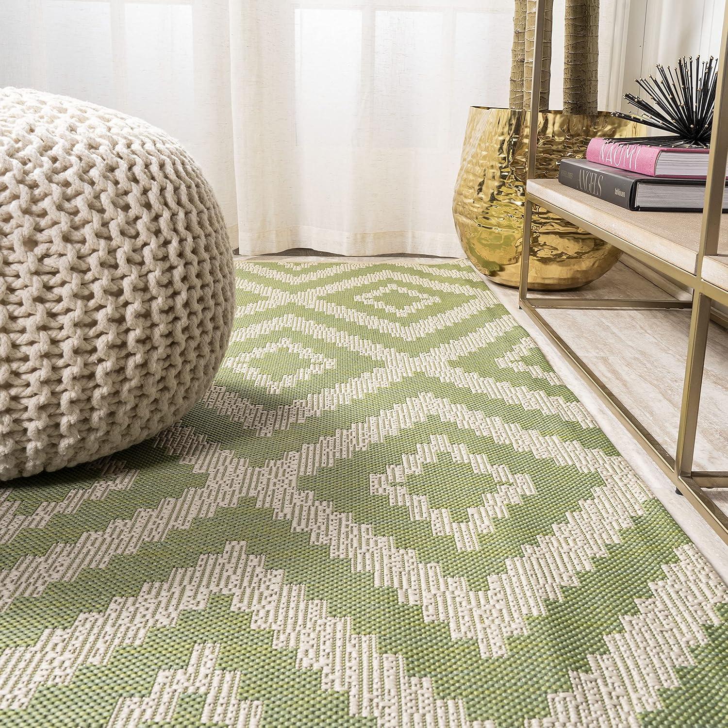 image:imageJONATHAN Y Diamond Tribal Indoor Outdoor Area Rug 8X10 BlueGray Sintra for Backyard Patio Porch EasyCleaning High Traffic PetFriendly NonShedding SMB116A8GreenCream