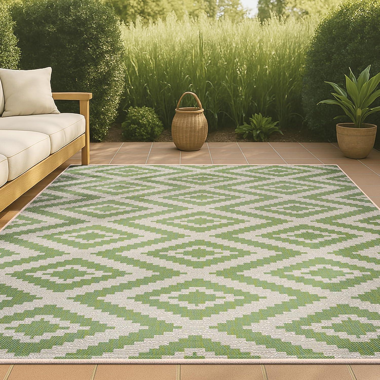 image:imageJONATHAN Y Diamond Tribal Indoor Outdoor Area Rug 8X10 BlueGray Sintra for Backyard Patio Porch EasyCleaning High Traffic PetFriendly NonShedding SMB116A8GreenCream