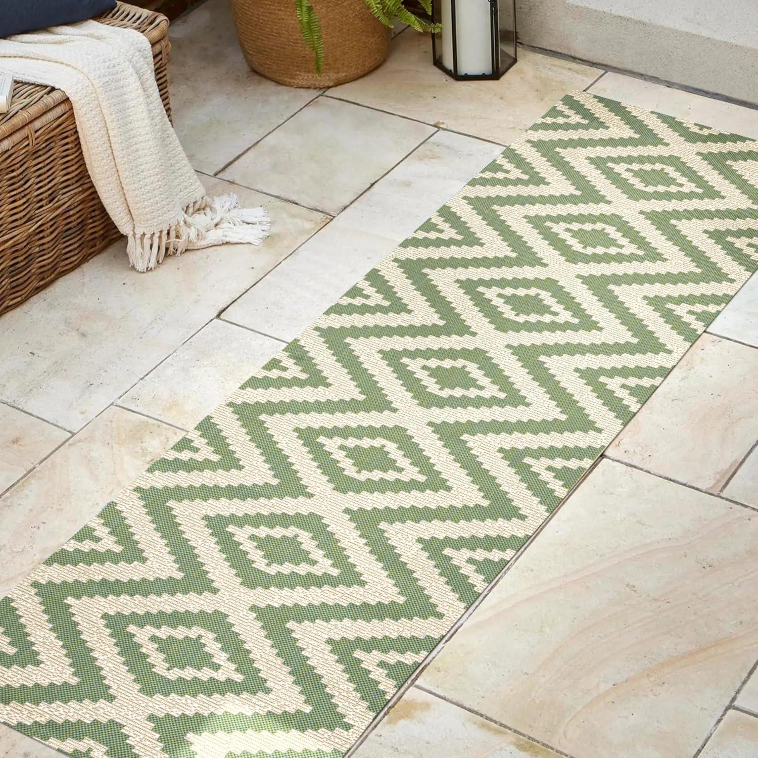 image:imageJONATHAN Y Diamond Tribal Indoor Outdoor Area Rug 8X10 BlueGray Sintra for Backyard Patio Porch EasyCleaning High Traffic PetFriendly NonShedding SMB116A8GreenCream
