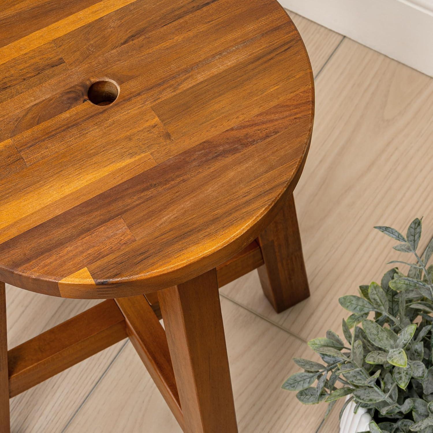 image:imageJONATHAN Y Grove 18 Round Outdoor Stool Coastal Casual Acacia Wood Accent Stool for Patio Garden Deck Porch Side Table Black STL2001BNatural