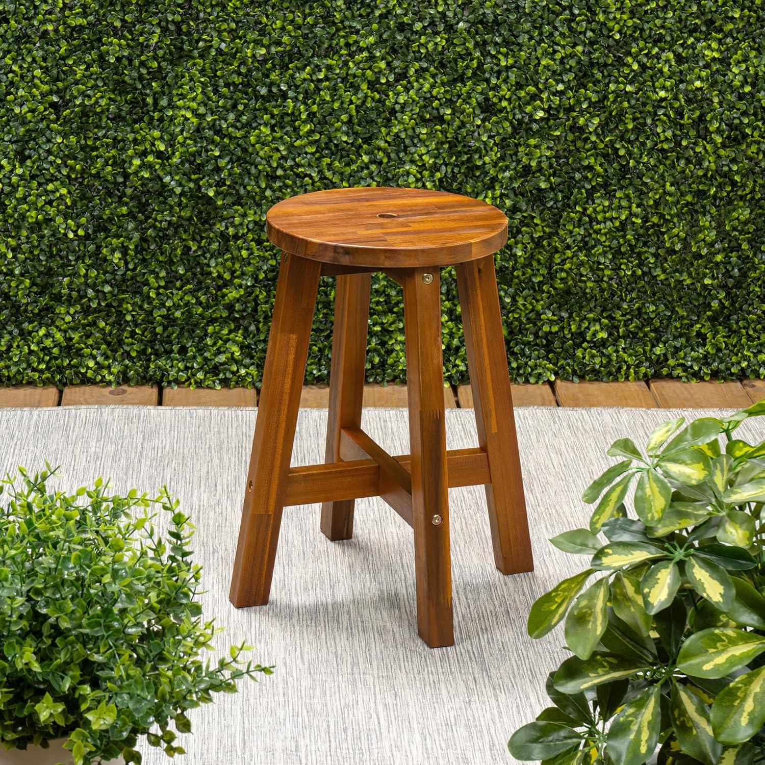 image:imageJONATHAN Y Grove 18 Round Outdoor Stool Coastal Casual Acacia Wood Accent Stool for Patio Garden Deck Porch Side Table Black STL2001BNatural