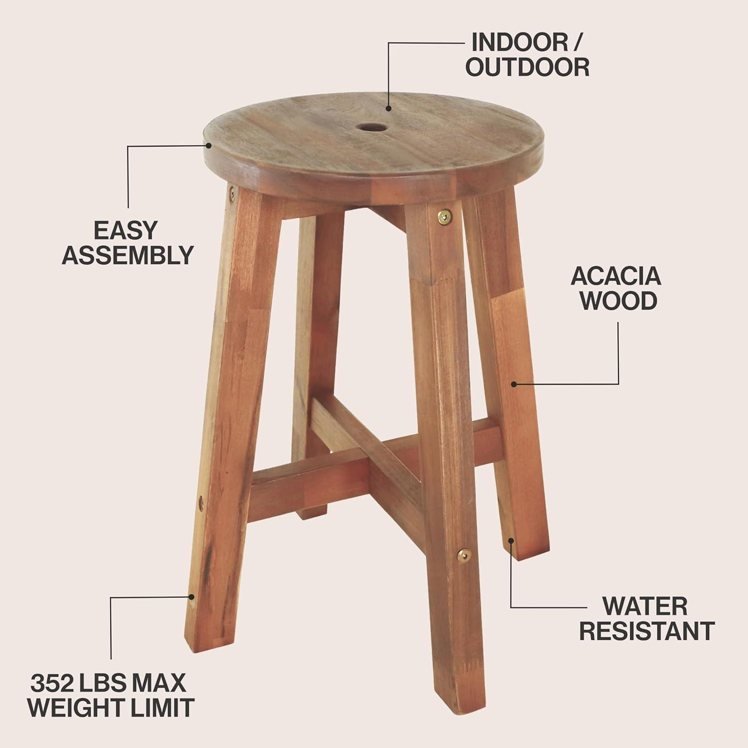 image:imageJONATHAN Y Grove 18 Round Outdoor Stool Coastal Casual Acacia Wood Accent Stool for Patio Garden Deck Porch Side Table Black STL2001BNatural