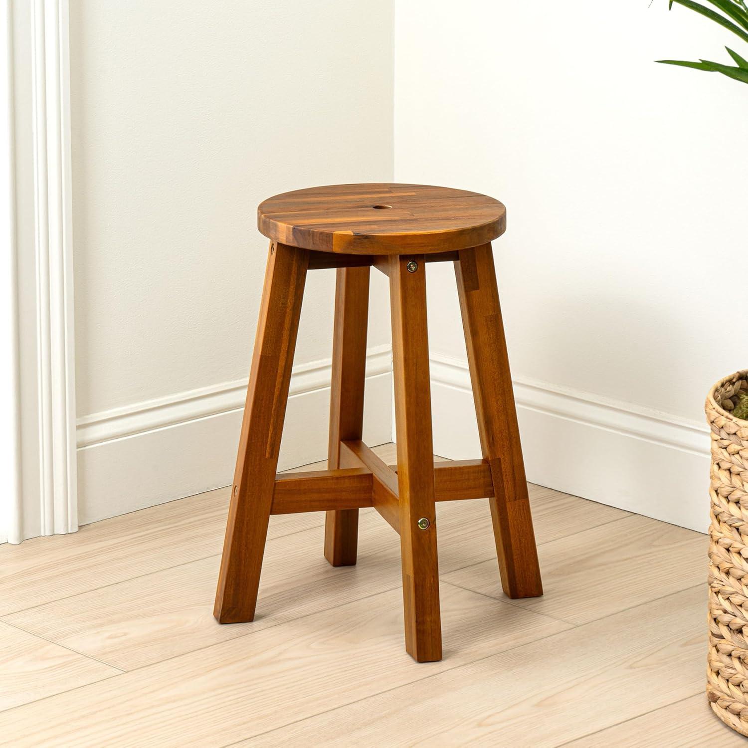 image:imageJONATHAN Y Grove 18 Round Outdoor Stool Coastal Casual Acacia Wood Accent Stool for Patio Garden Deck Porch Side Table Black STL2001BNatural