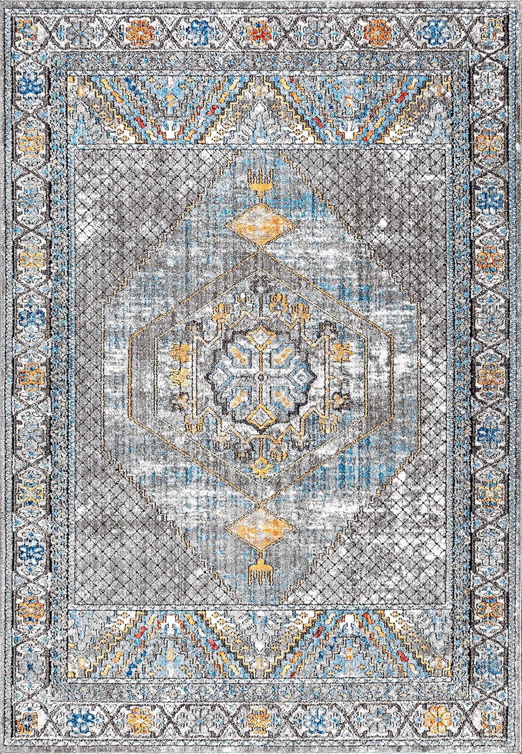 image:imageJONATHAN Y Izmit Geometric Medallion GrayMustardTurquoise Indoor Area Rug 5x8 Vintage Glam EasyCleaning for Living Room Bedroom Kitchen Pet Friendly NonShedding RES100A53 x 5 Rectangular