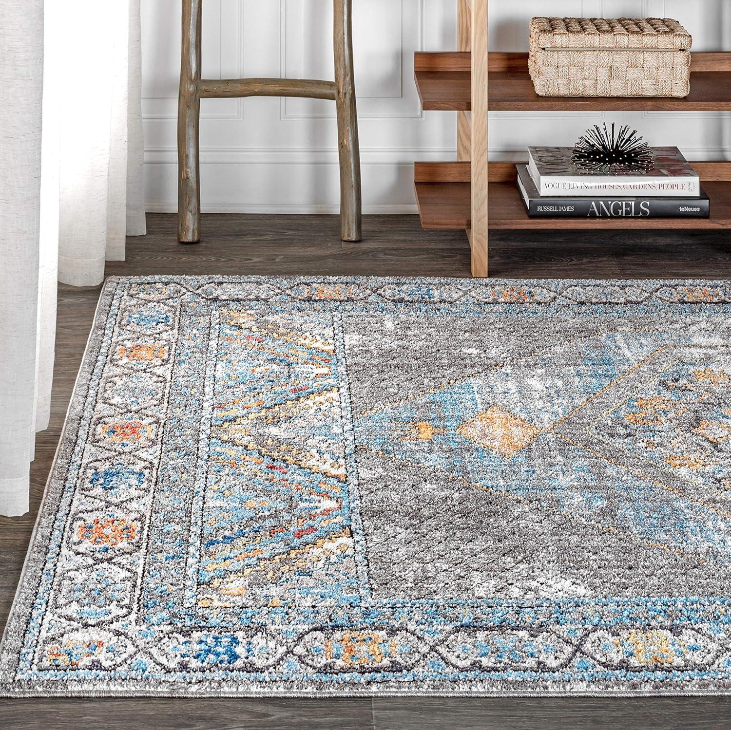 image:imageJONATHAN Y Izmit Geometric Medallion GrayMustardTurquoise Indoor Area Rug 5x8 Vintage Glam EasyCleaning for Living Room Bedroom Kitchen Pet Friendly NonShedding RES100A53 x 5 Rectangular