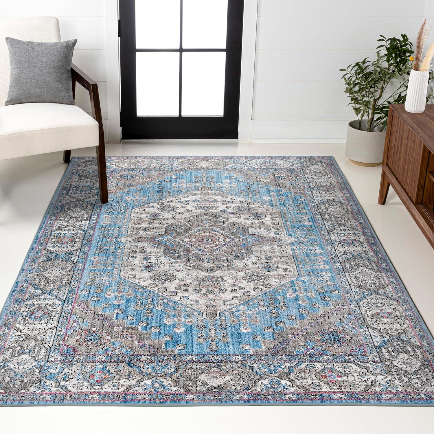 image:imageJONATHAN Y Kesan Medallion Charcoal GrayIvory Runner Rug 2x8 Vintage Glam EasyCleaning for Living Room Bedroom Kitchen Pet Friendly NonShedding RES106B28Blue