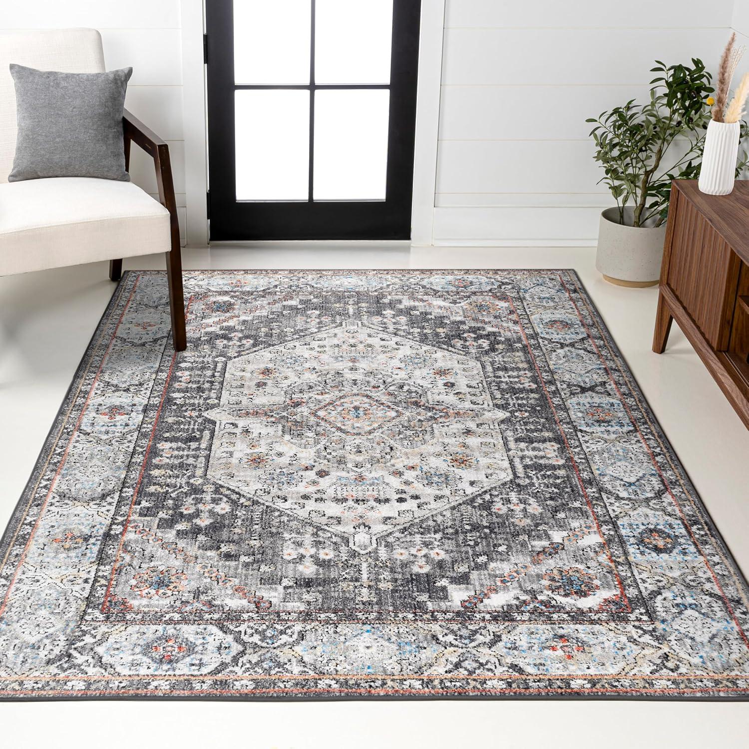 image:imageJONATHAN Y Kesan Medallion Charcoal GrayIvory Runner Rug 2x8 Vintage Glam EasyCleaning for Living Room Bedroom Kitchen Pet Friendly NonShedding RES106B28Grey