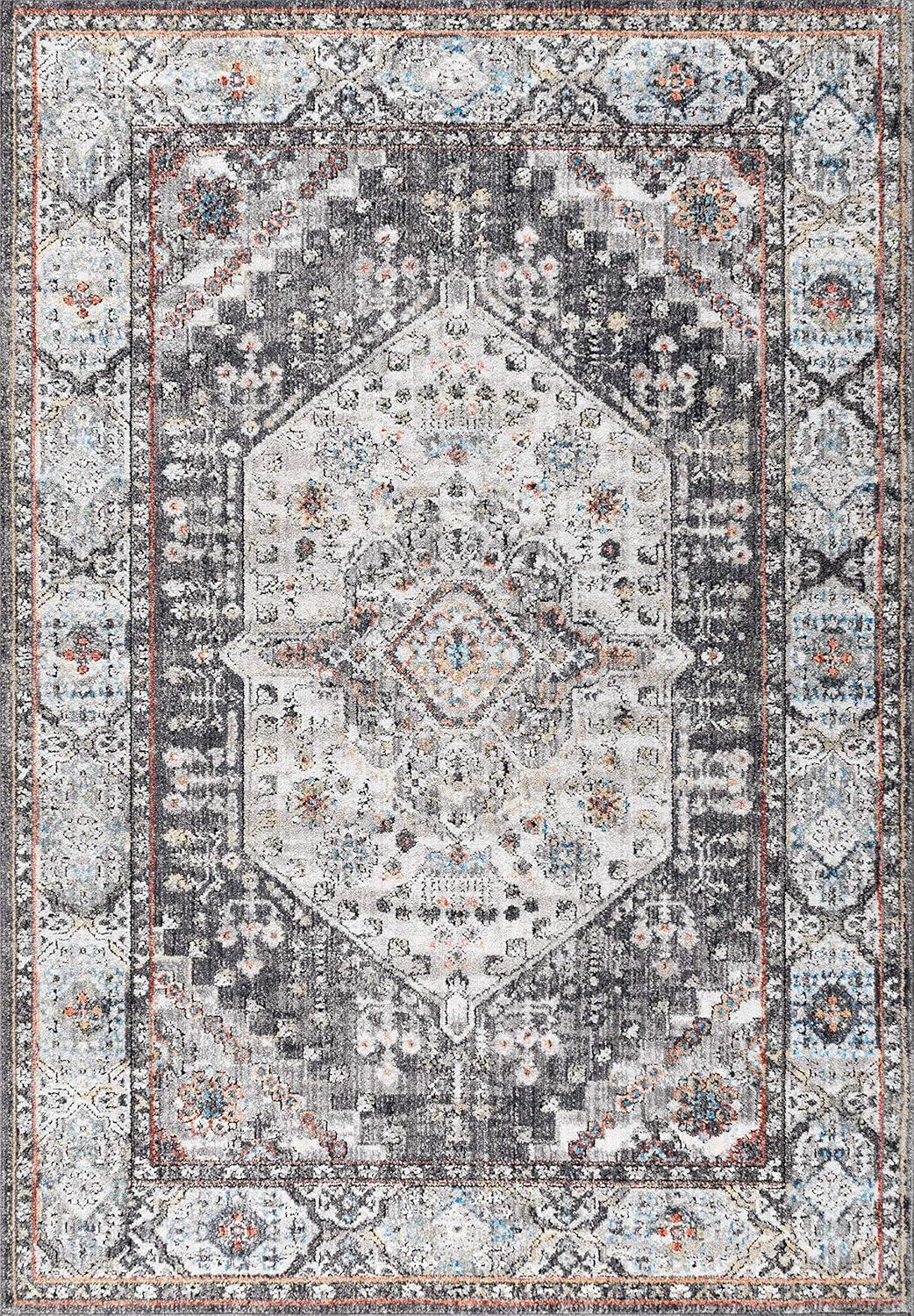 image:imageJONATHAN Y Kesan Medallion Charcoal GrayIvory Runner Rug 2x8 Vintage Glam EasyCleaning for Living Room Bedroom Kitchen Pet Friendly NonShedding RES106B28Grey