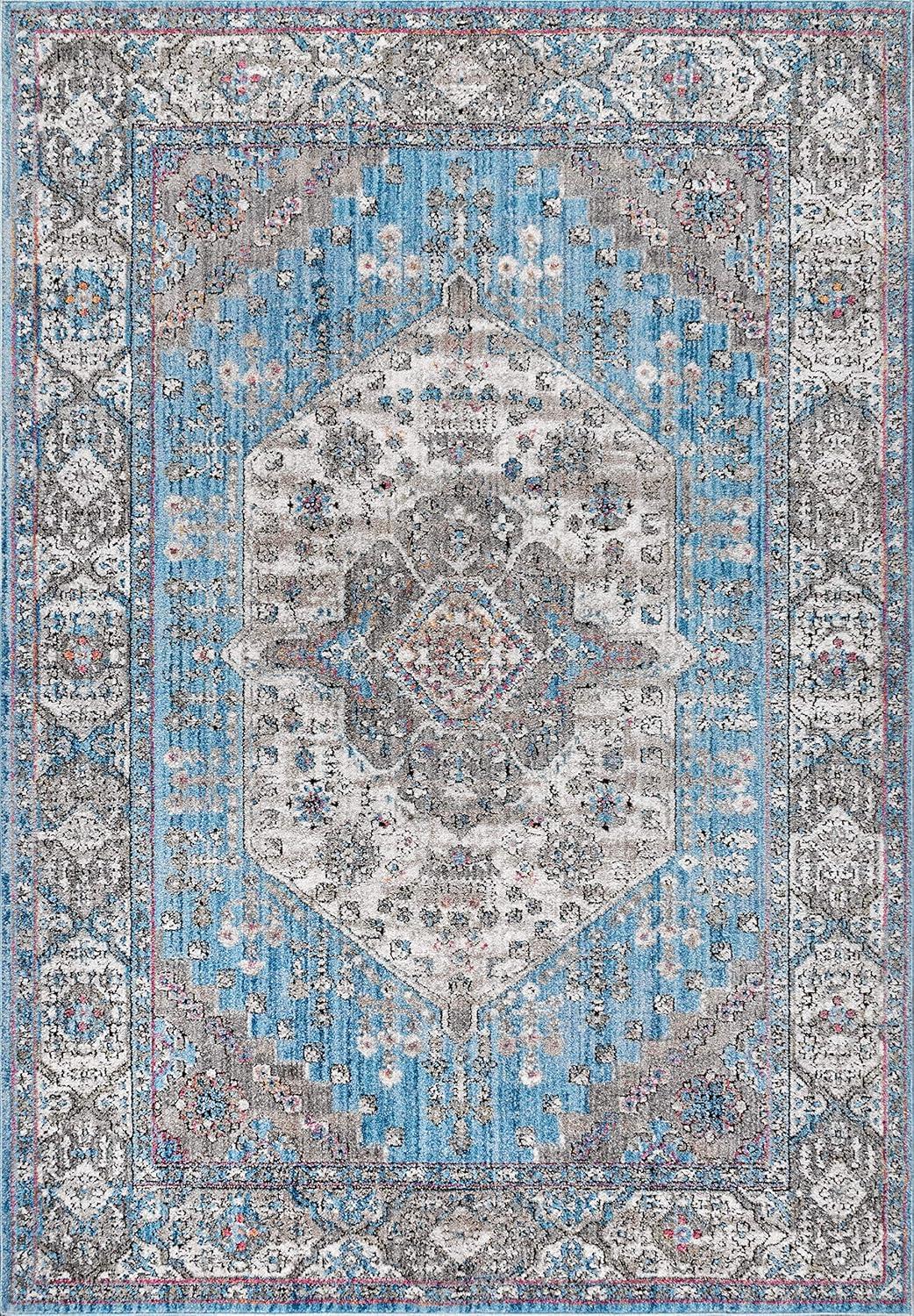 image:imageJONATHAN Y Kesan Medallion Charcoal GrayIvory Runner Rug 2x8 Vintage Glam EasyCleaning for Living Room Bedroom Kitchen Pet Friendly NonShedding RES106B28Blue