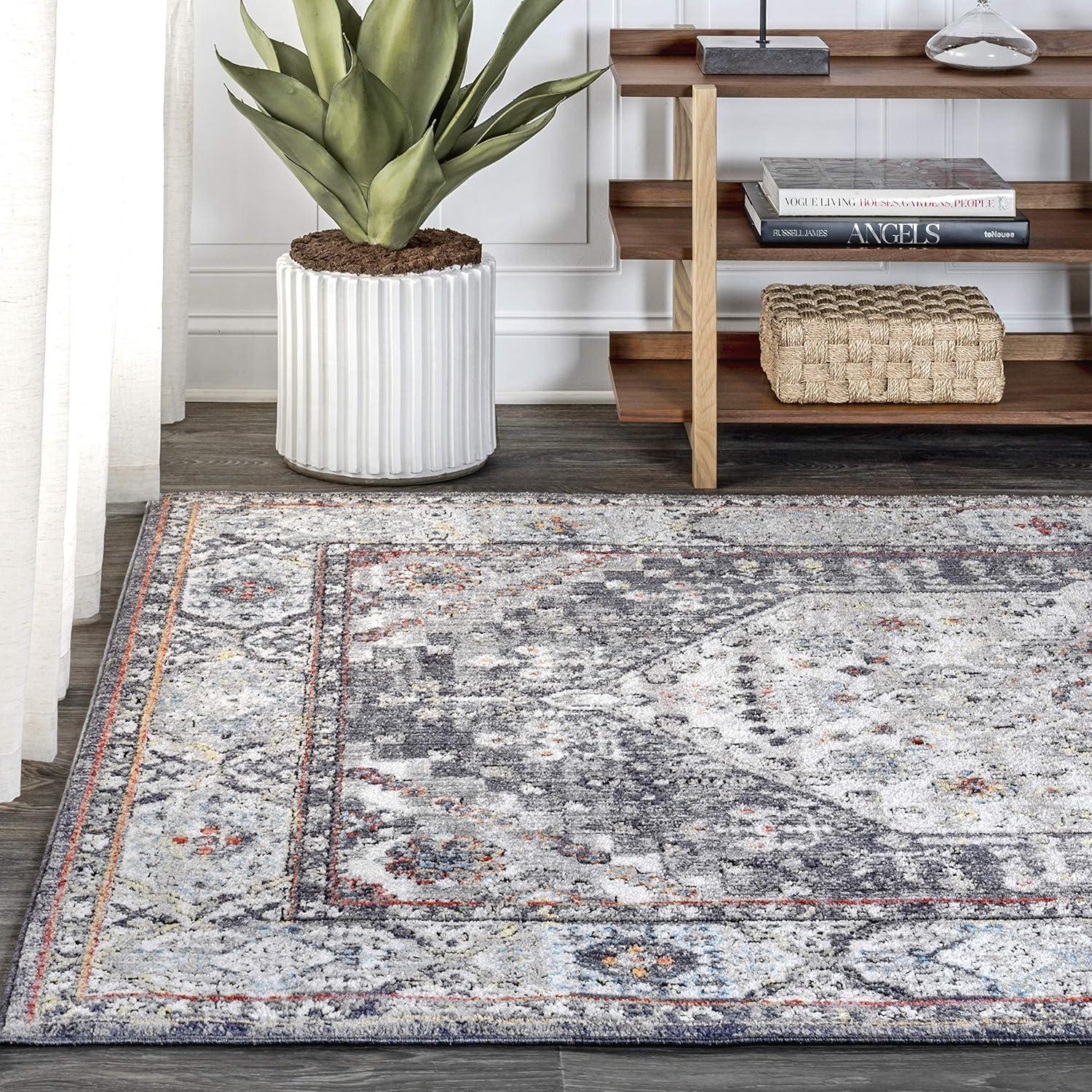image:imageJONATHAN Y Kesan Medallion Charcoal GrayIvory Runner Rug 2x8 Vintage Glam EasyCleaning for Living Room Bedroom Kitchen Pet Friendly NonShedding RES106B28Grey