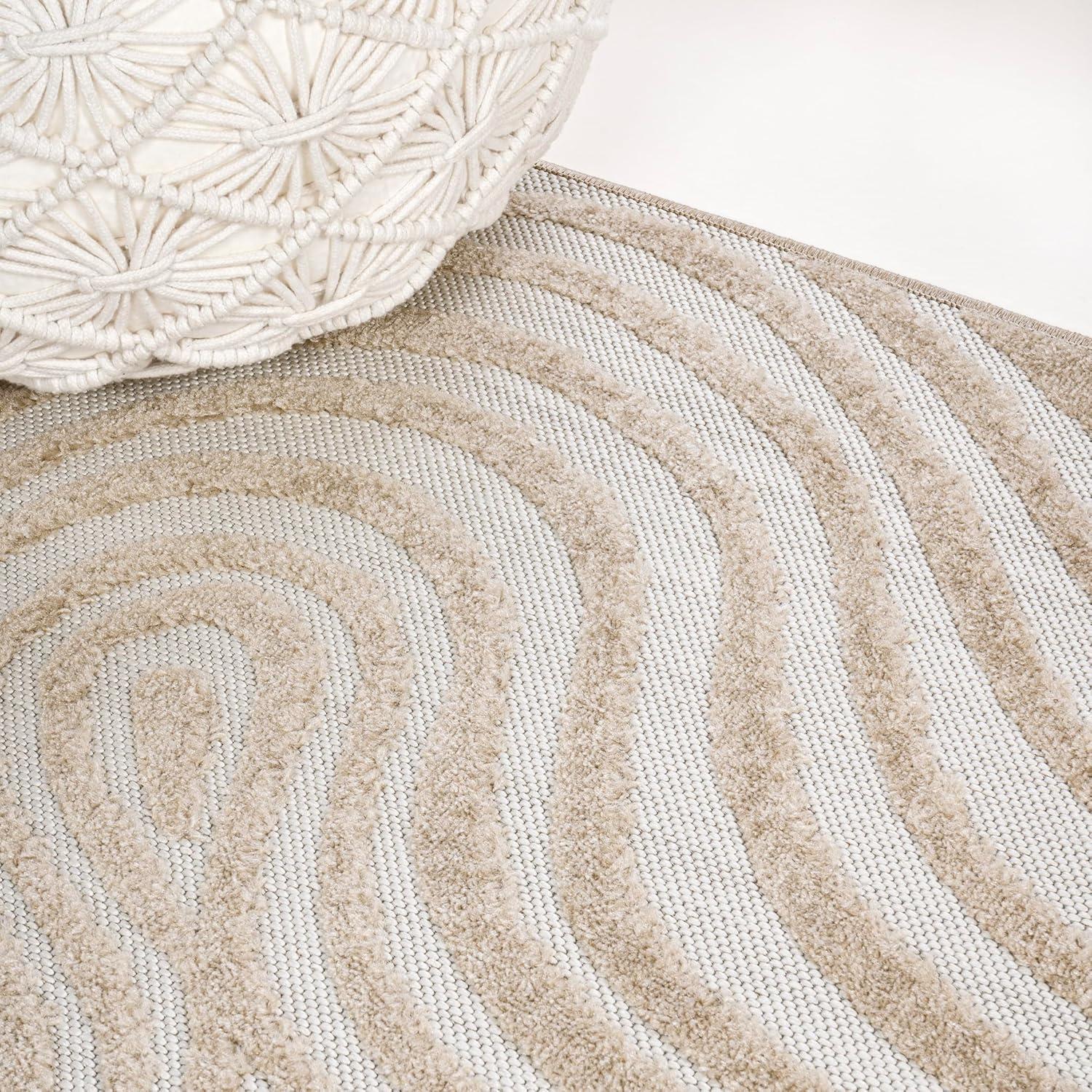 image:imageJONATHAN Y Maribo HighLow Abstract Striped BeigeCream 5x8 IndoorOutdoor Area Rug for Patio Backyard Living Room Bedroom Office HoseWashable SCN103D5BeigeCream
