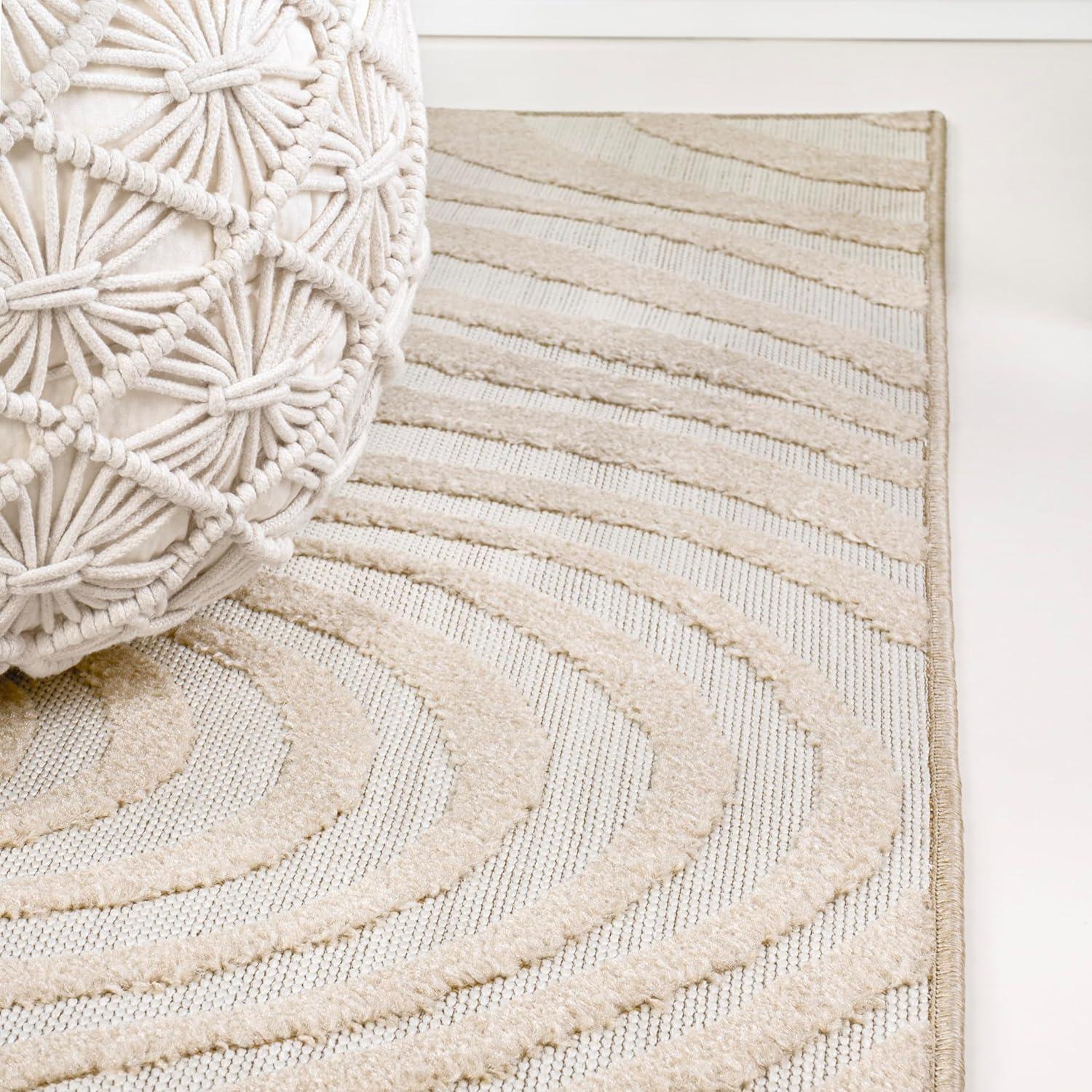 image:imageJONATHAN Y Maribo HighLow Abstract Striped BeigeCream 5x8 IndoorOutdoor Area Rug for Patio Backyard Living Room Bedroom Office HoseWashable SCN103D5BeigeCream