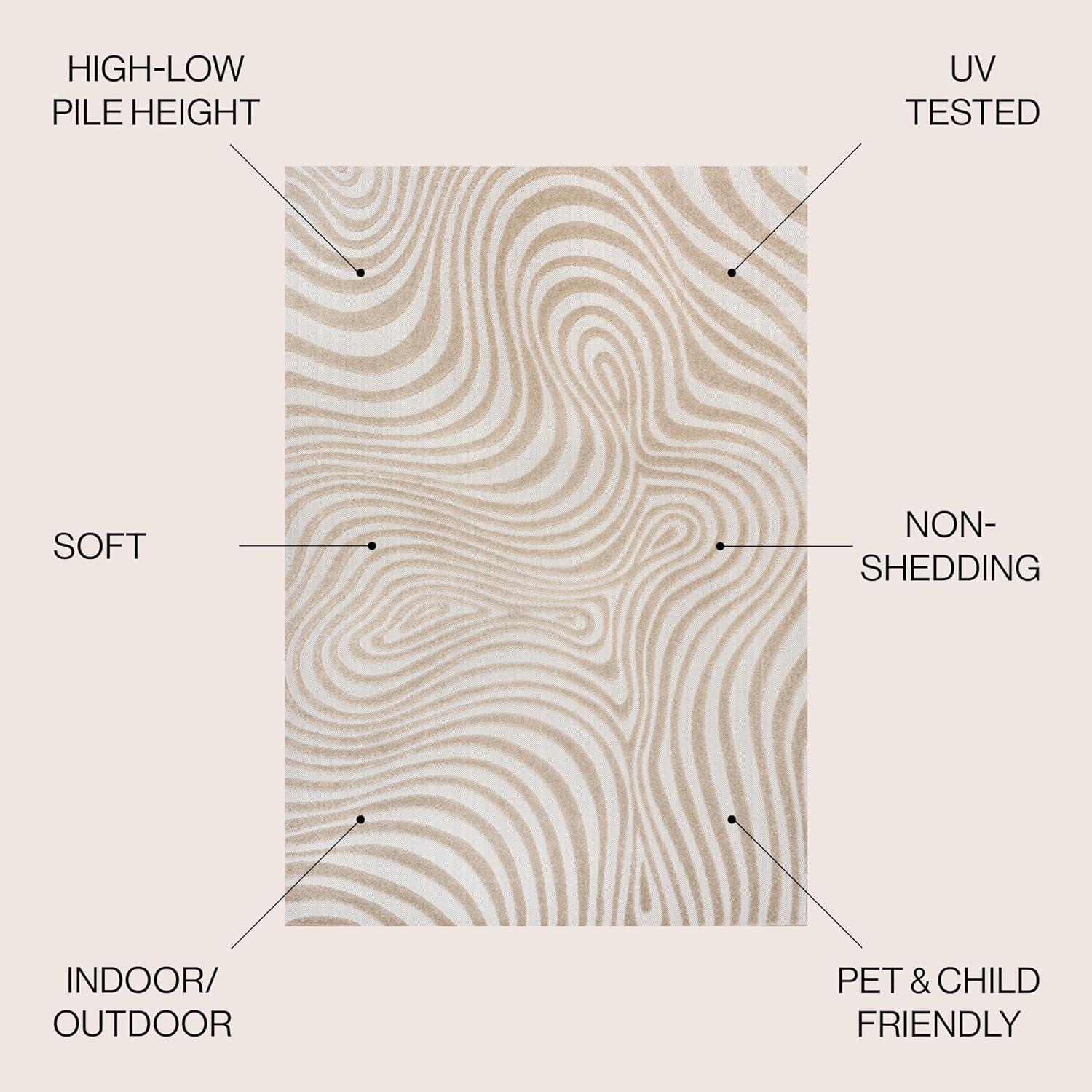 image:imageJONATHAN Y Maribo HighLow Abstract Striped BeigeCream 5x8 IndoorOutdoor Area Rug for Patio Backyard Living Room Bedroom Office HoseWashable SCN103D5BeigeCream