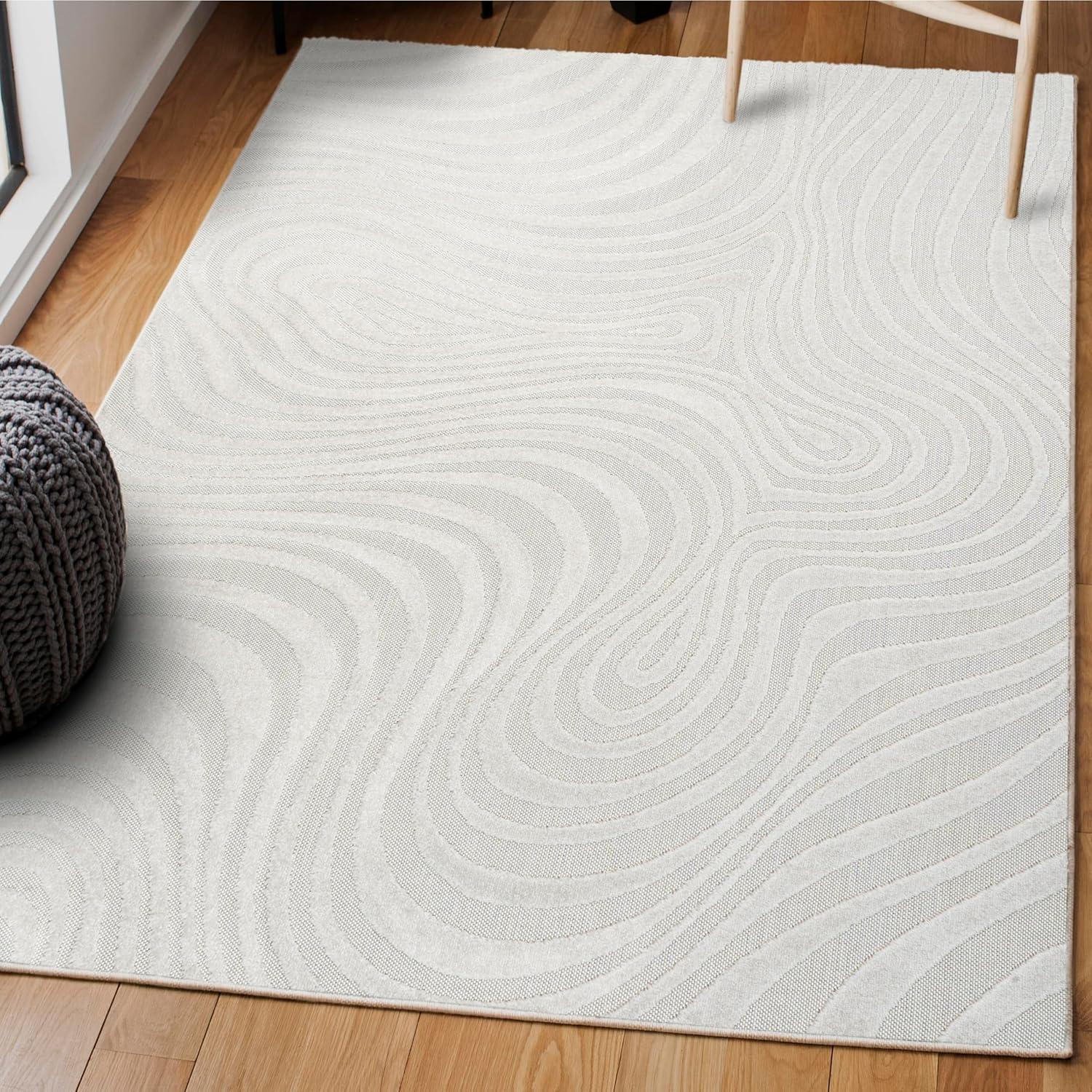image:imageJONATHAN Y Maribo HighLow Abstract Striped BeigeCream 5x8 IndoorOutdoor Area Rug for Patio Backyard Living Room Bedroom Office HoseWashable SCN103D5CreamIvory