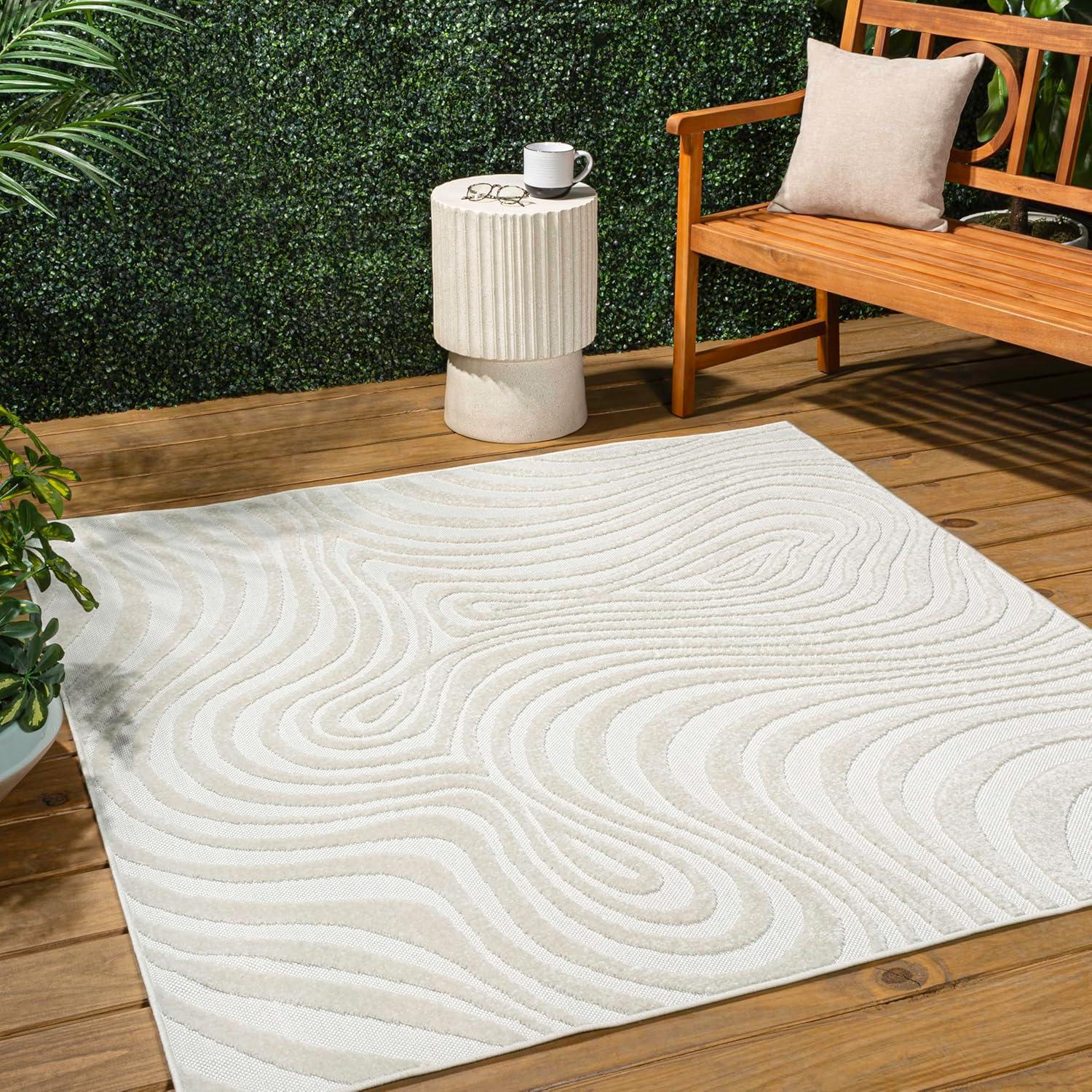image:imageJONATHAN Y Maribo HighLow Abstract Striped BeigeCream 5x8 IndoorOutdoor Area Rug for Patio Backyard Living Room Bedroom Office HoseWashable SCN103D5CreamIvory