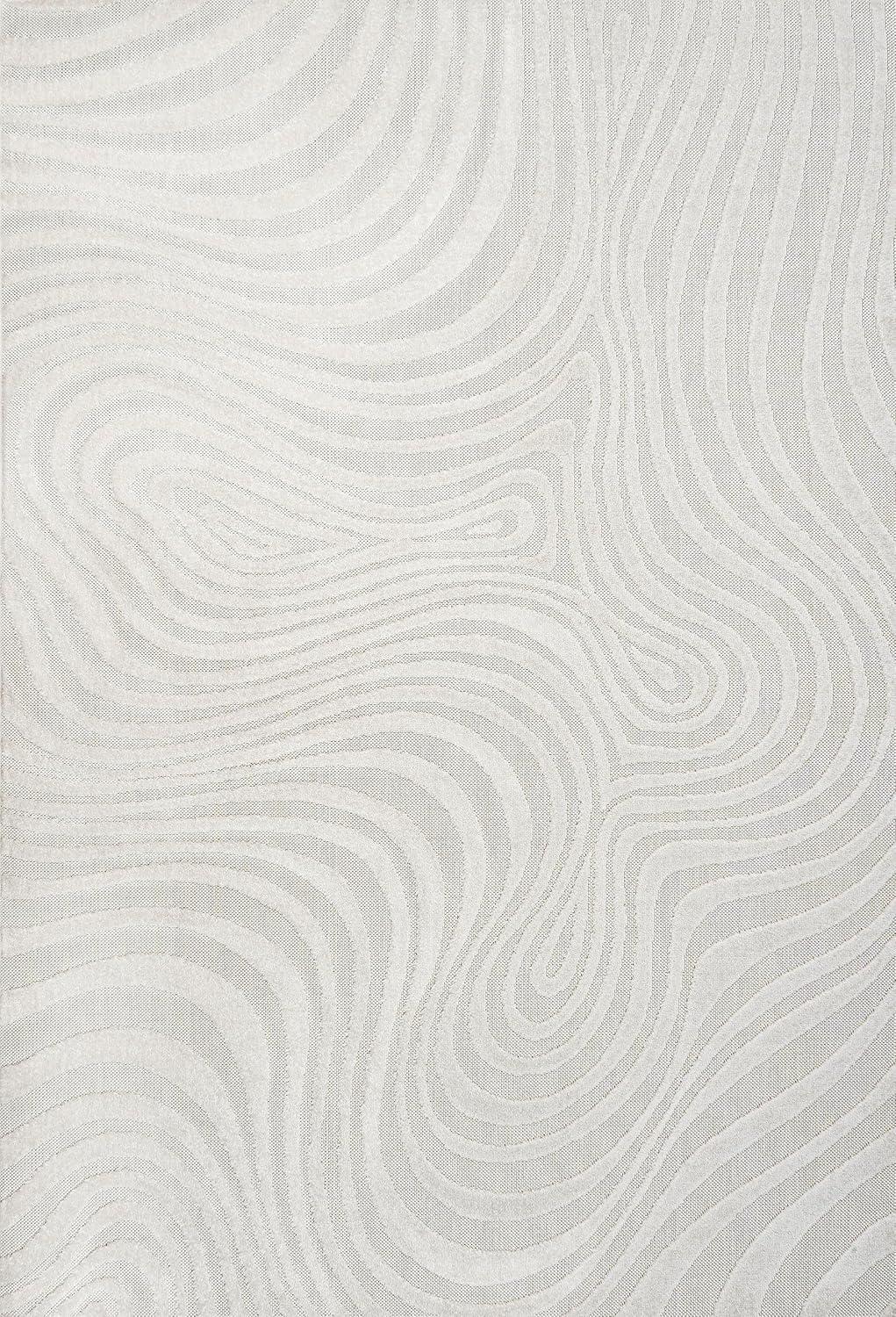 image:imageJONATHAN Y Maribo HighLow Abstract Striped BeigeCream 5x8 IndoorOutdoor Area Rug for Patio Backyard Living Room Bedroom Office HoseWashable SCN103D5CreamIvory