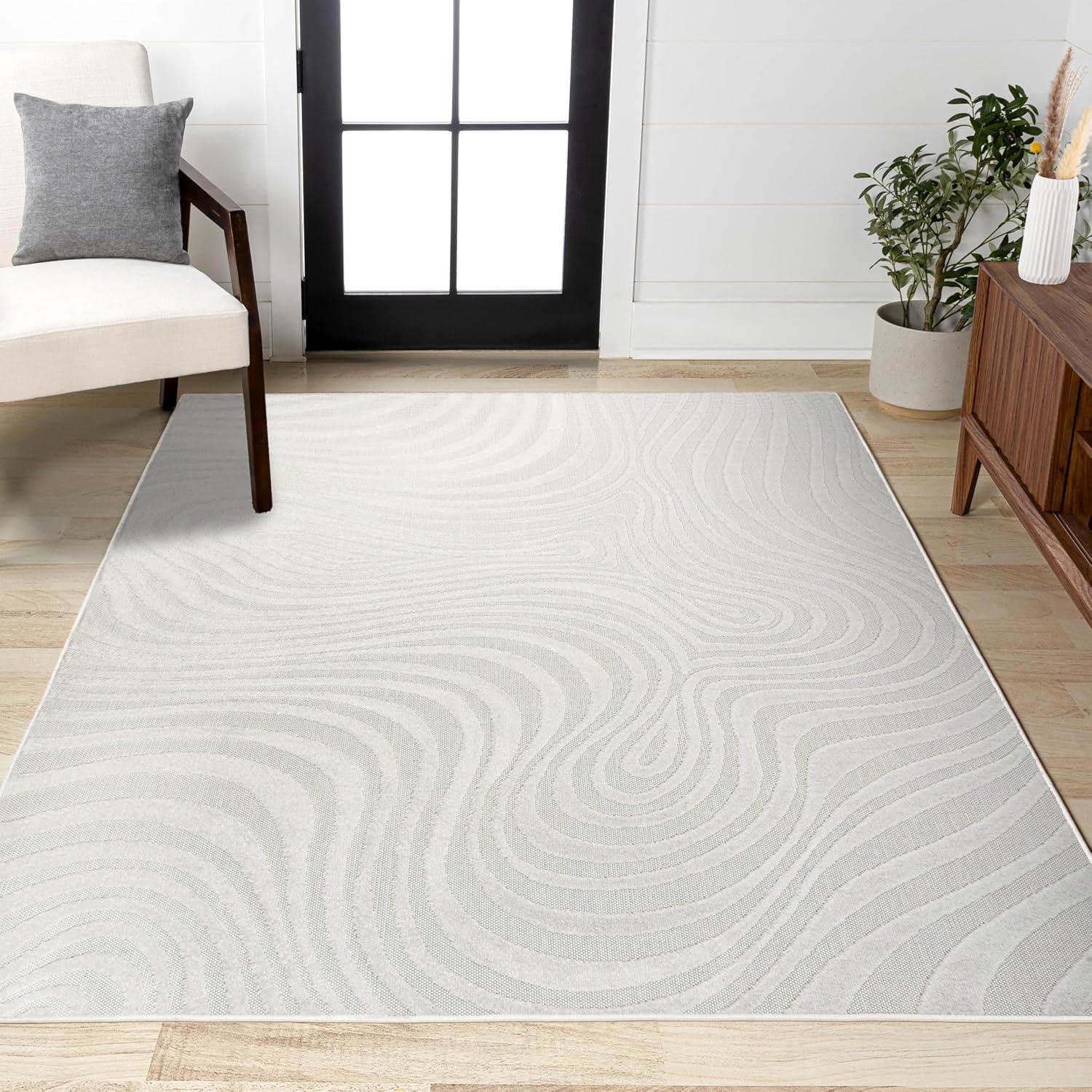 image:imageJONATHAN Y Maribo HighLow Abstract Striped BeigeCream 5x8 IndoorOutdoor Area Rug for Patio Backyard Living Room Bedroom Office HoseWashable SCN103D5CreamIvory