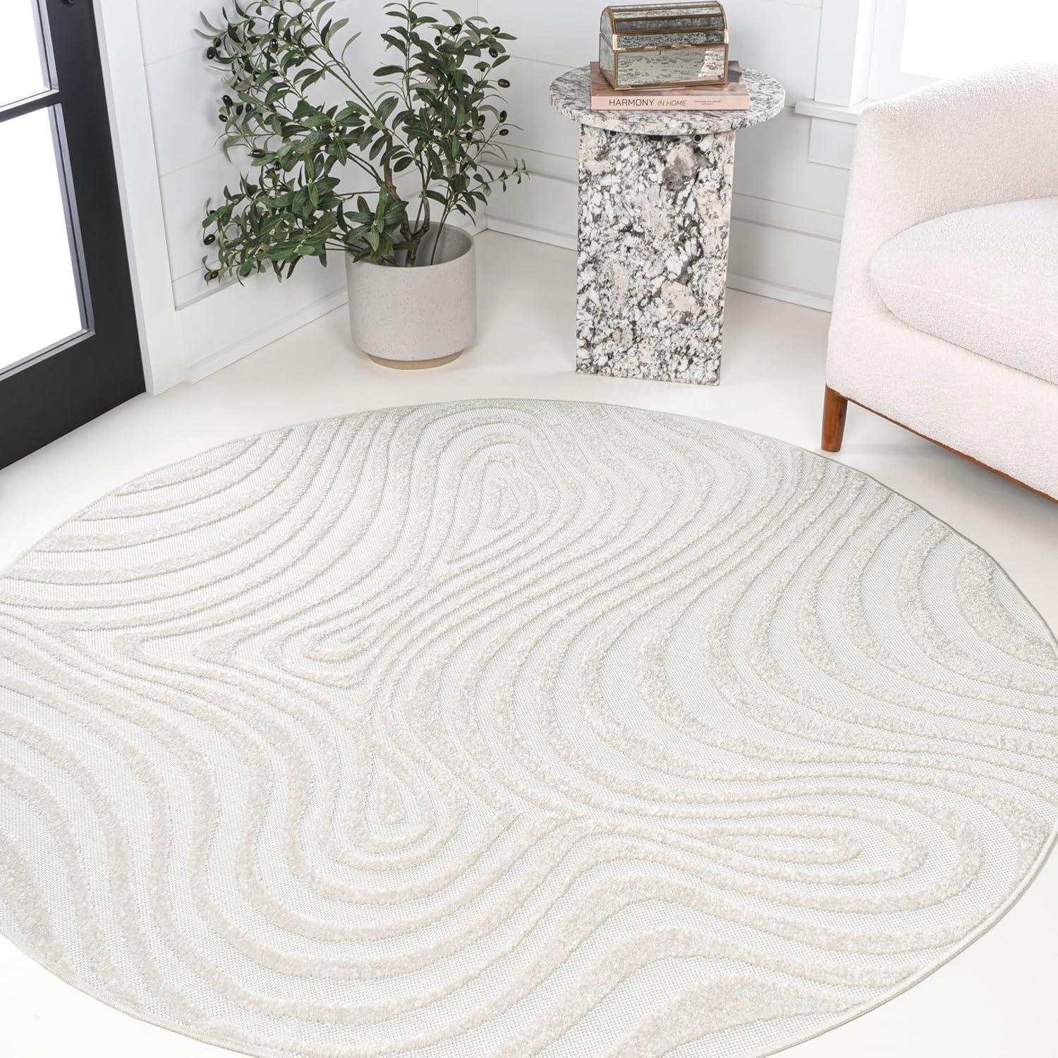 image:imageJONATHAN Y Maribo HighLow Abstract Striped BeigeCream 5x8 IndoorOutdoor Area Rug for Patio Backyard Living Room Bedroom Office HoseWashable SCN103D5CreamIvory
