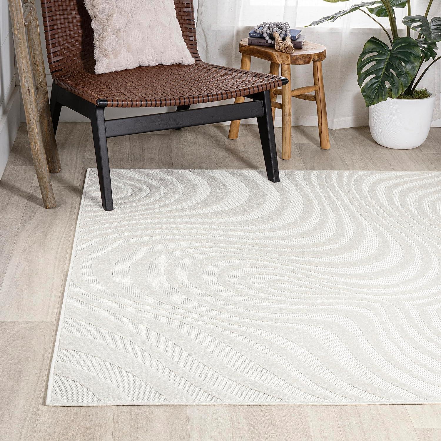 image:imageJONATHAN Y Maribo HighLow Abstract Striped BeigeCream 5x8 IndoorOutdoor Area Rug for Patio Backyard Living Room Bedroom Office HoseWashable SCN103D5CreamIvory
