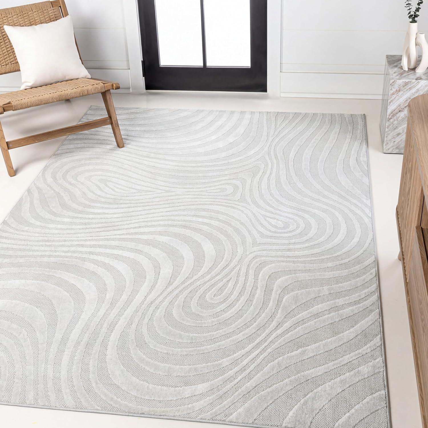 image:imageJONATHAN Y Maribo HighLow Abstract Striped BeigeCream 5x8 IndoorOutdoor Area Rug for Patio Backyard Living Room Bedroom Office HoseWashable SCN103D5CreamIvory