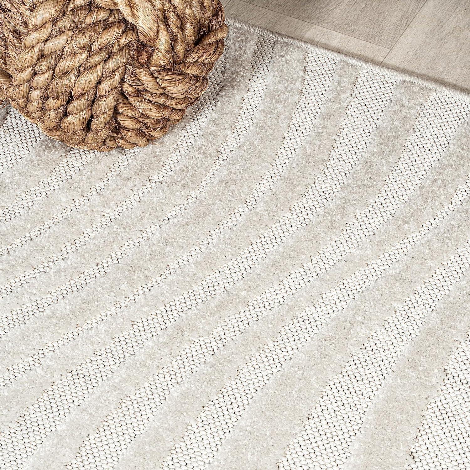 image:imageJONATHAN Y Maribo HighLow Abstract Striped BeigeCream 5x8 IndoorOutdoor Area Rug for Patio Backyard Living Room Bedroom Office HoseWashable SCN103D5CreamIvory