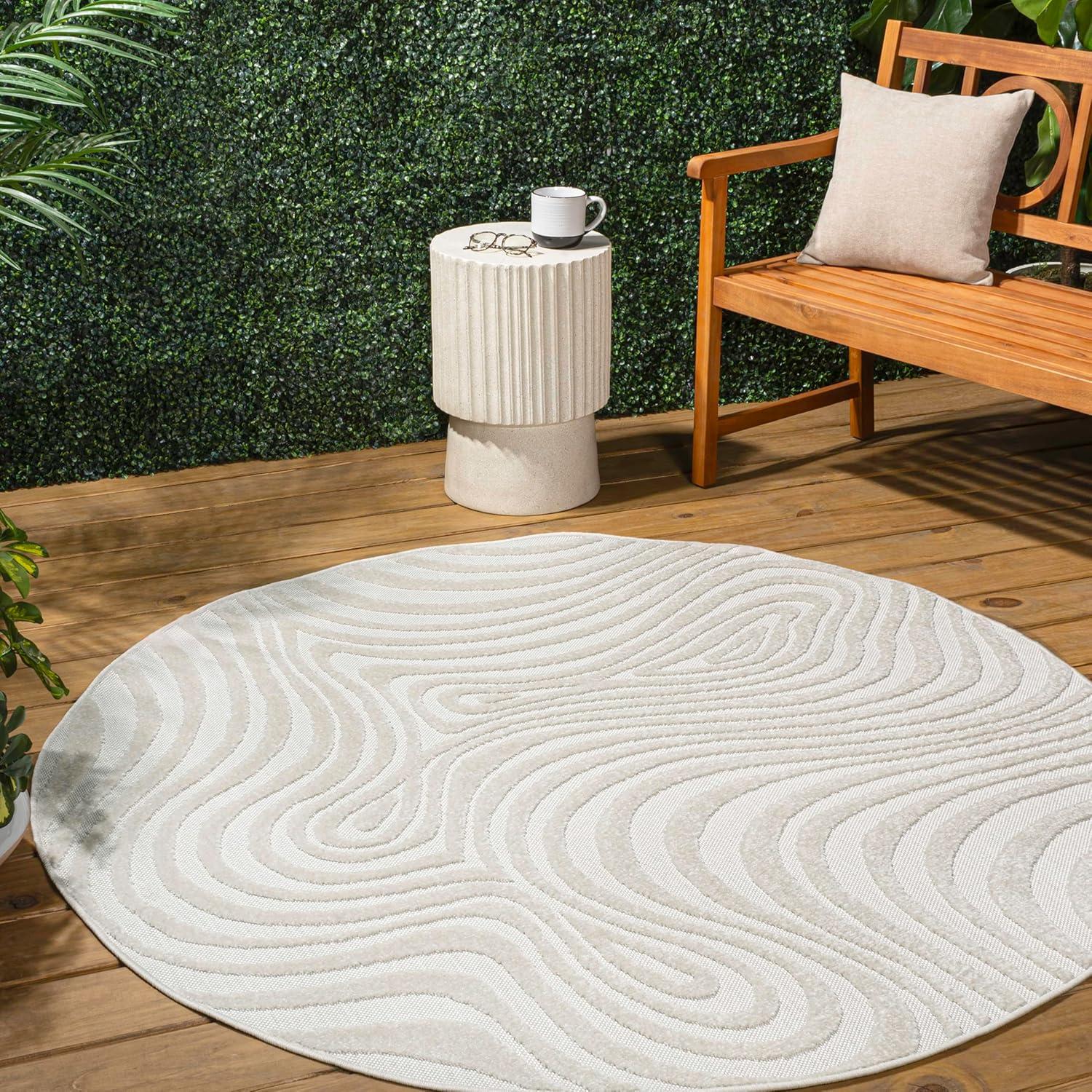 image:imageJONATHAN Y Maribo HighLow Abstract Striped BeigeCream 5x8 IndoorOutdoor Area Rug for Patio Backyard Living Room Bedroom Office HoseWashable SCN103D5CreamIvory