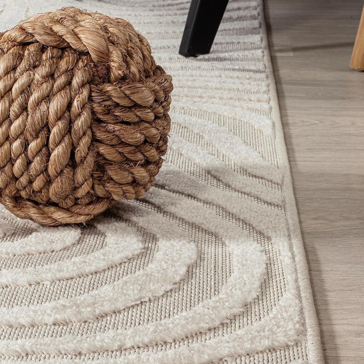 image:imageJONATHAN Y Maribo HighLow Abstract Striped BeigeCream 5x8 IndoorOutdoor Area Rug for Patio Backyard Living Room Bedroom Office HoseWashable SCN103D5CreamIvory
