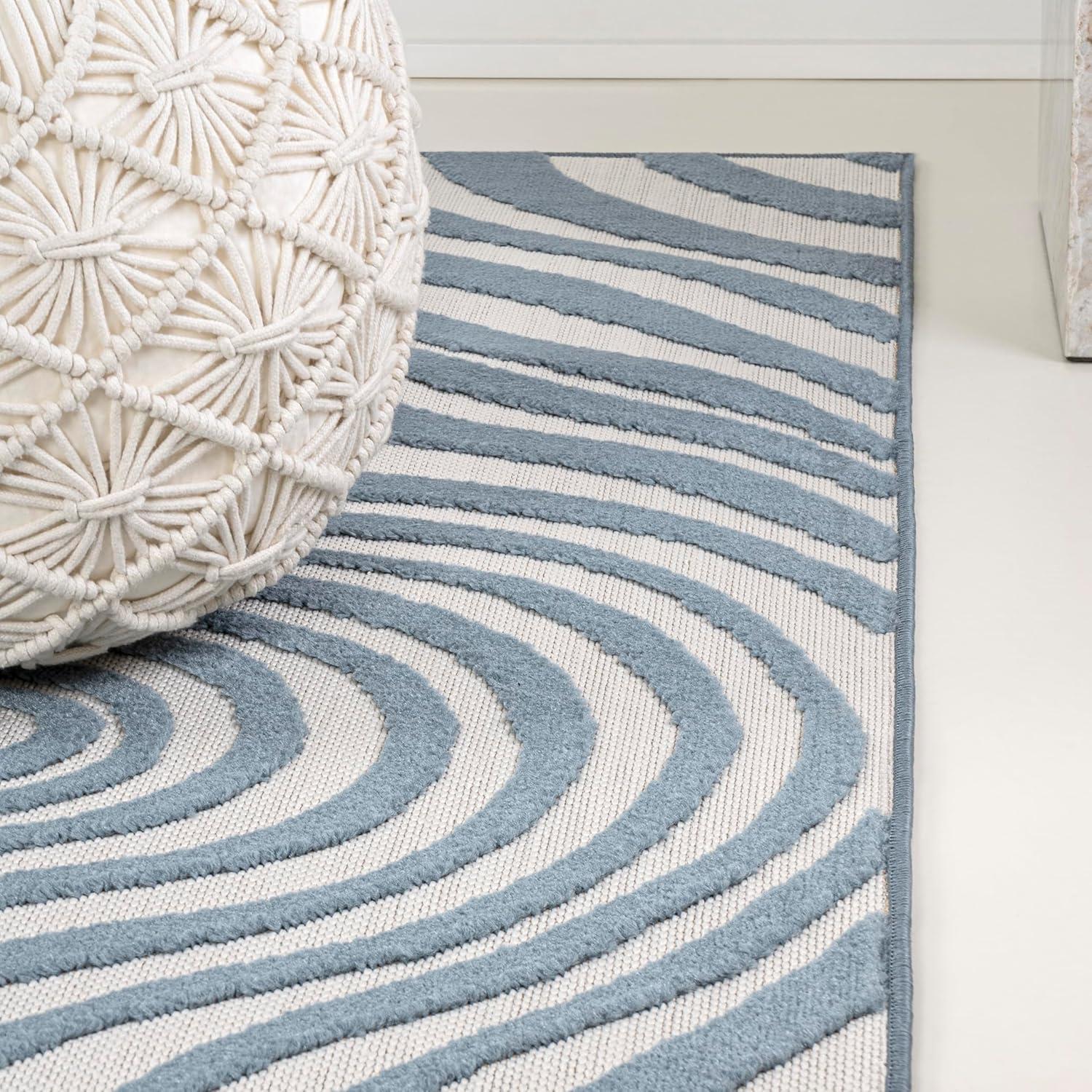 image:imageJONATHAN Y Maribo HighLow Abstract Striped BeigeCream 5x8 IndoorOutdoor Area Rug for Patio Backyard Living Room Bedroom Office HoseWashable SCN103D5Dark BlueCream