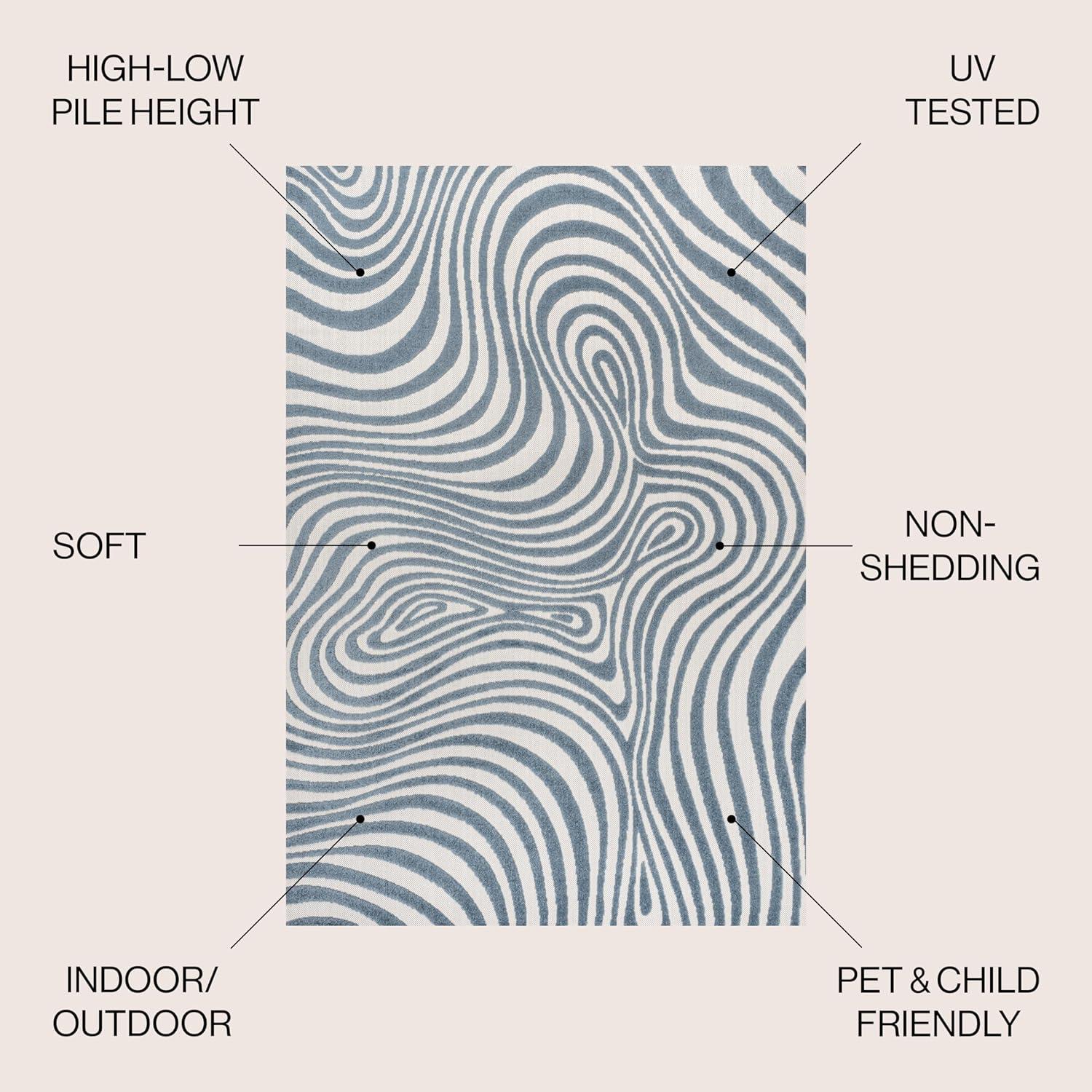 image:imageJONATHAN Y Maribo HighLow Abstract Striped BeigeCream 5x8 IndoorOutdoor Area Rug for Patio Backyard Living Room Bedroom Office HoseWashable SCN103D5Dark BlueCream