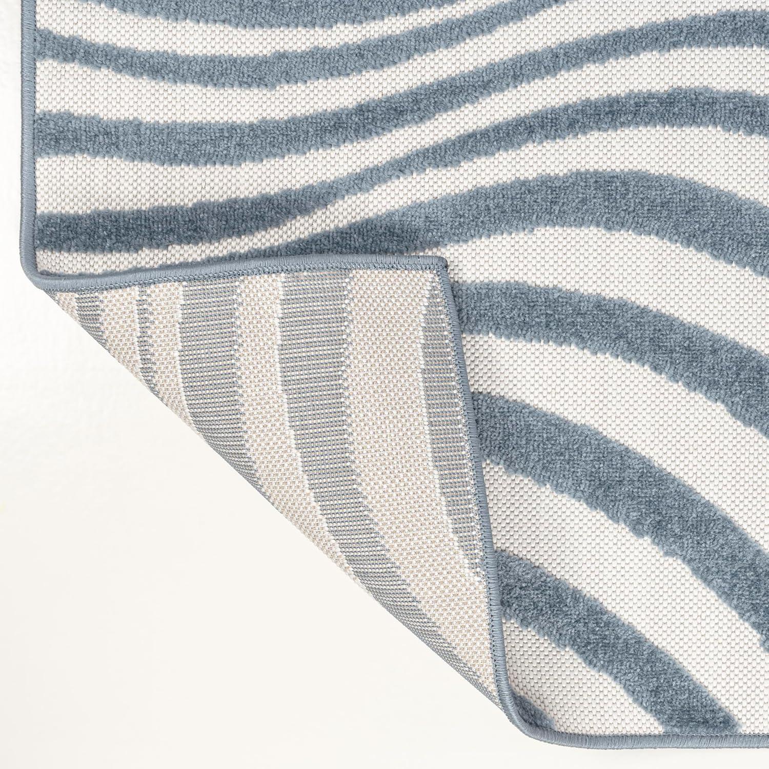 image:imageJONATHAN Y Maribo HighLow Abstract Striped BeigeCream 5x8 IndoorOutdoor Area Rug for Patio Backyard Living Room Bedroom Office HoseWashable SCN103D5Dark BlueCream
