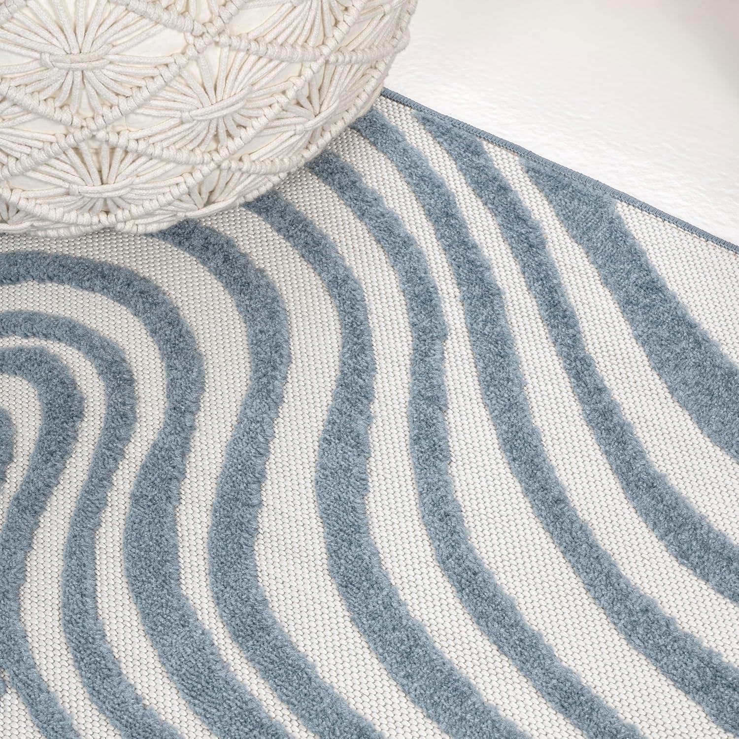 image:imageJONATHAN Y Maribo HighLow Abstract Striped BeigeCream 5x8 IndoorOutdoor Area Rug for Patio Backyard Living Room Bedroom Office HoseWashable SCN103D5Dark BlueCream